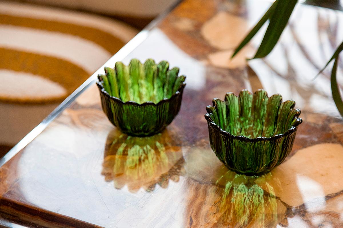 Set of Two Mid Century Crystal Green Glass Bowls, Italy, 1970s In Good Condition In 05-080 Hornowek, PL