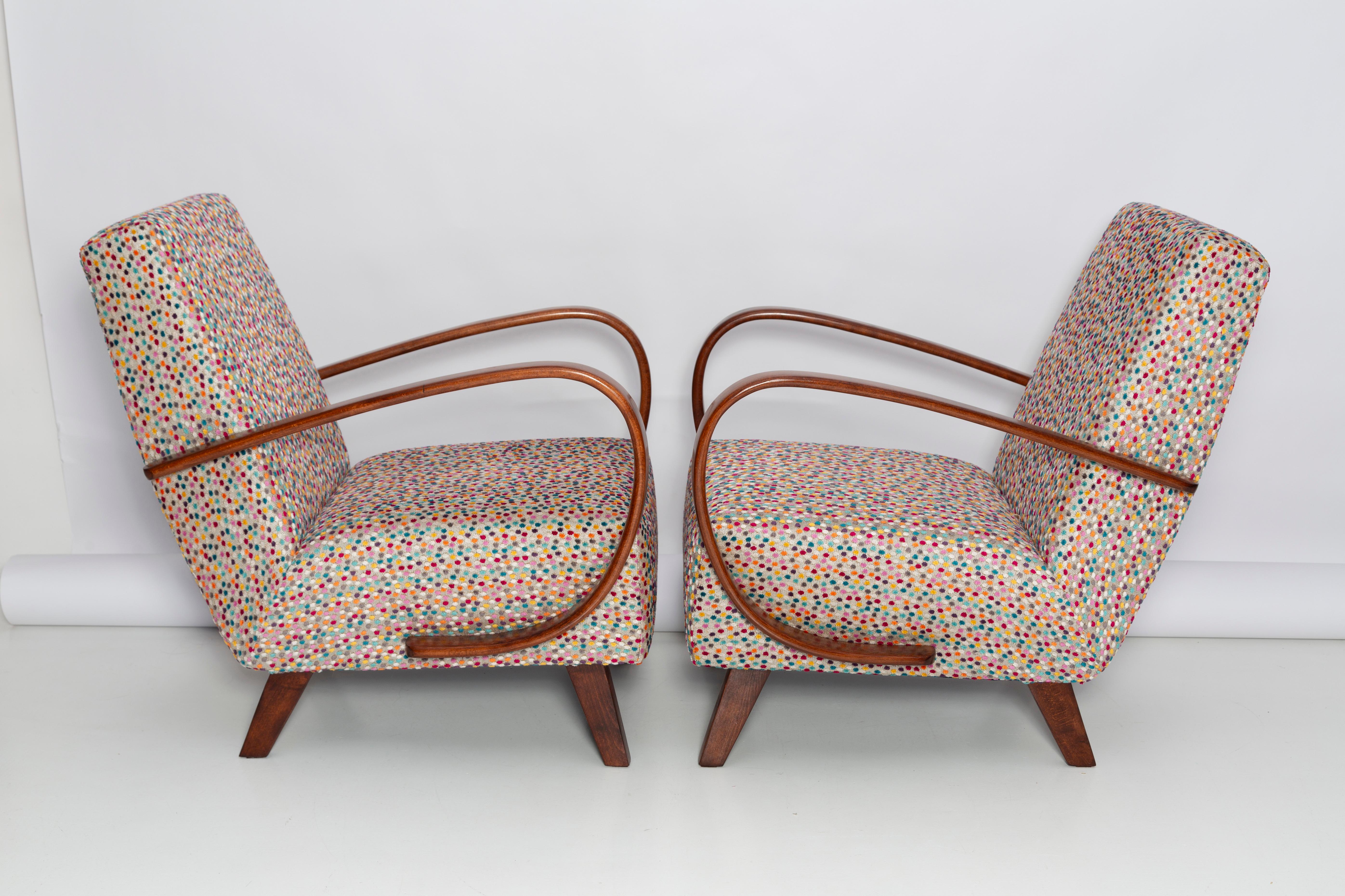 Set of Two Mid Century Dots Velvet Armchairs by J.Halabala Czech Republic, 1950s For Sale 4