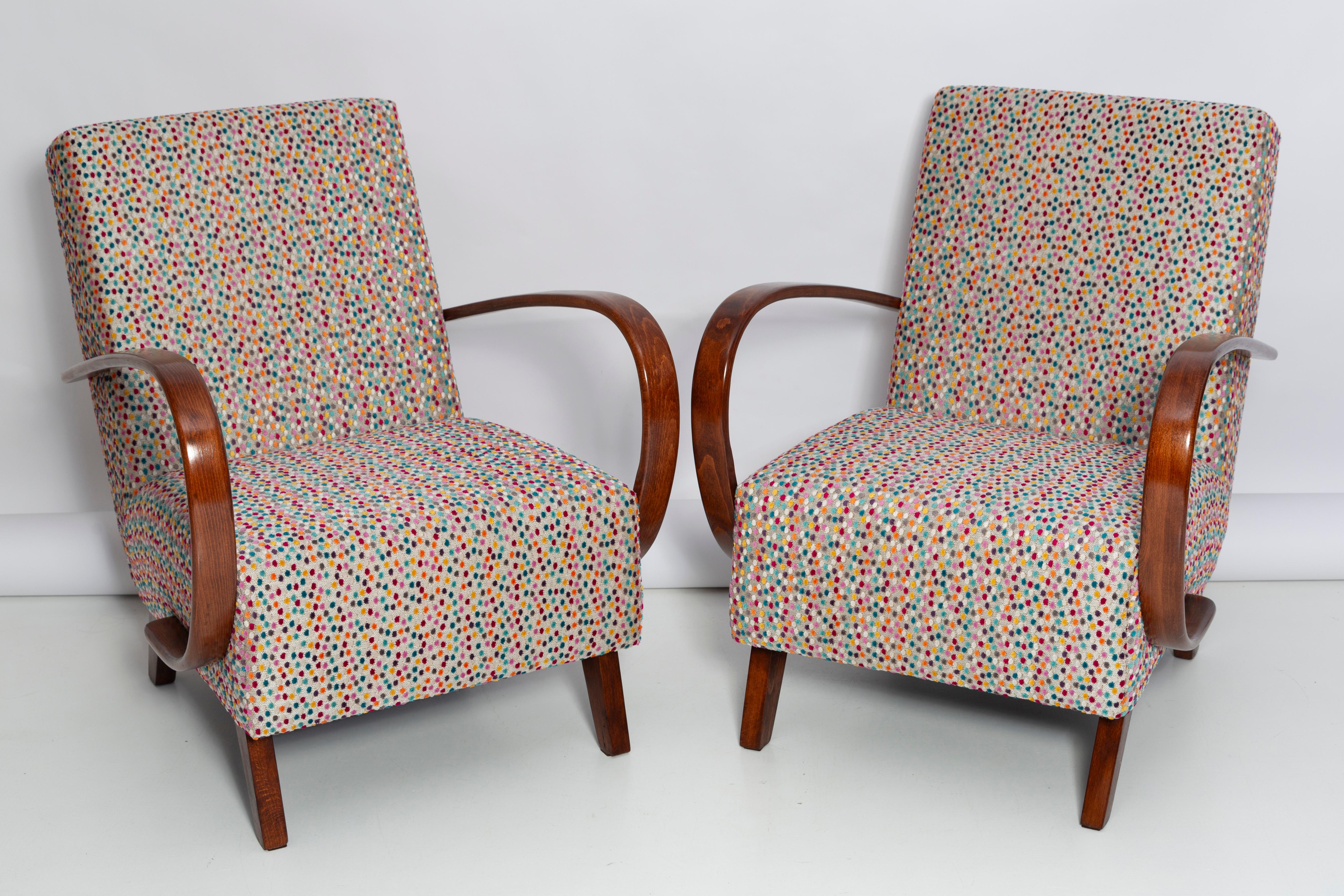 Set of Two Mid Century Dots Velvet Armchairs by J.Halabala Czech Republic, 1950s For Sale 5