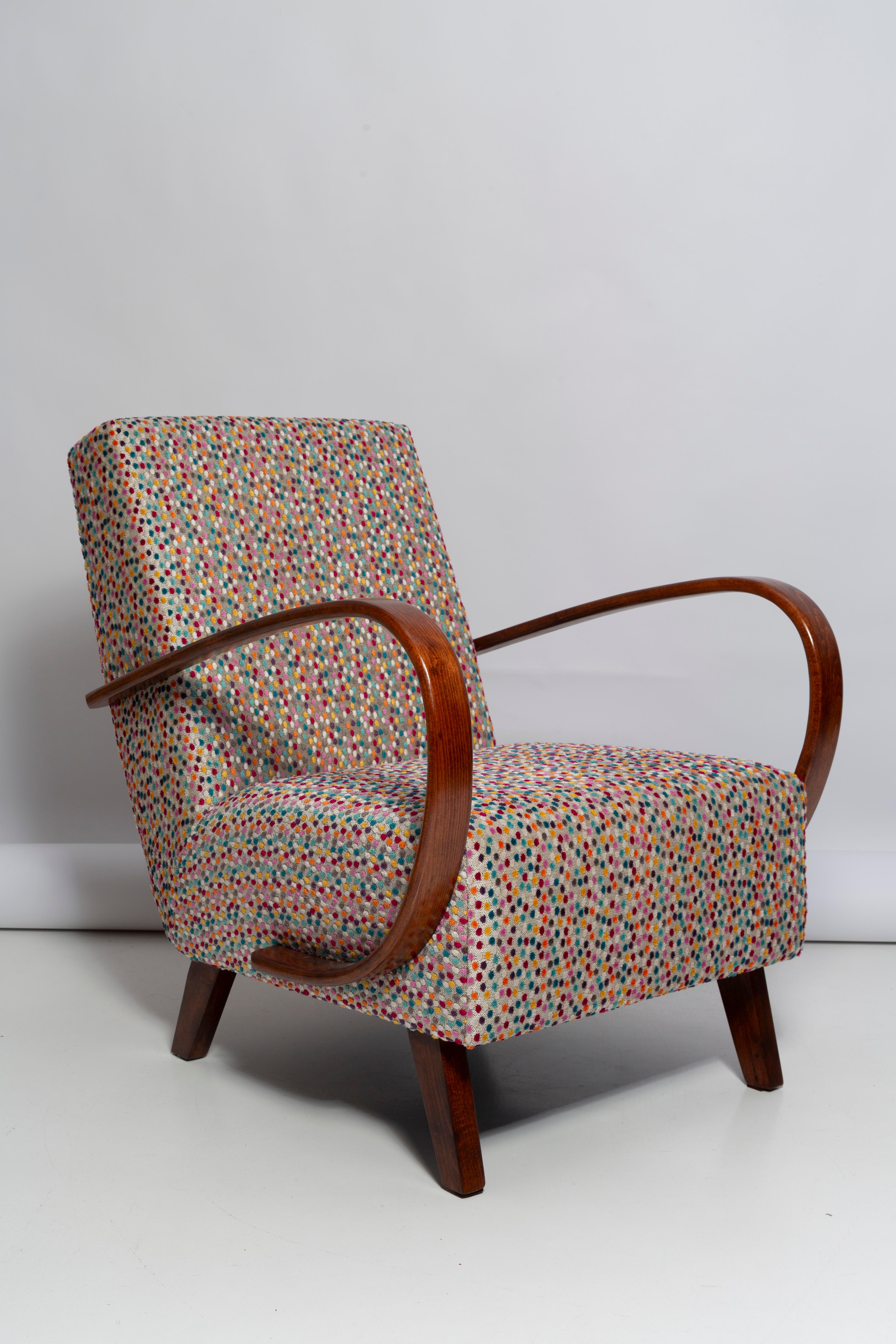 Mid-Century Modern Set of Two Mid Century Dots Velvet Armchairs by J.Halabala Czech Republic, 1950s For Sale