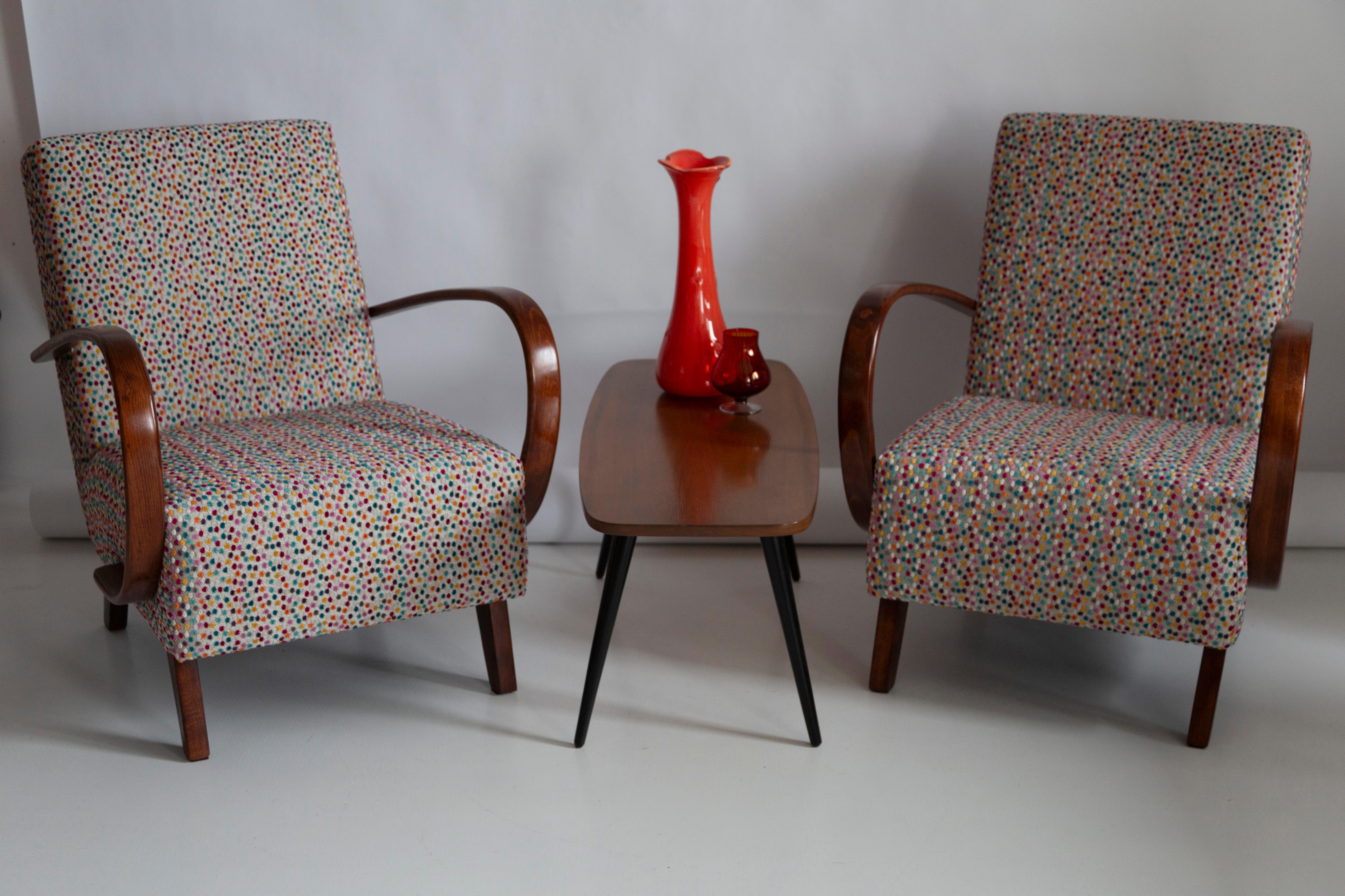 Set of Two Mid Century Dots Velvet Armchairs by J.Halabala Czech Republic, 1950s In Excellent Condition For Sale In 05-080 Hornowek, PL