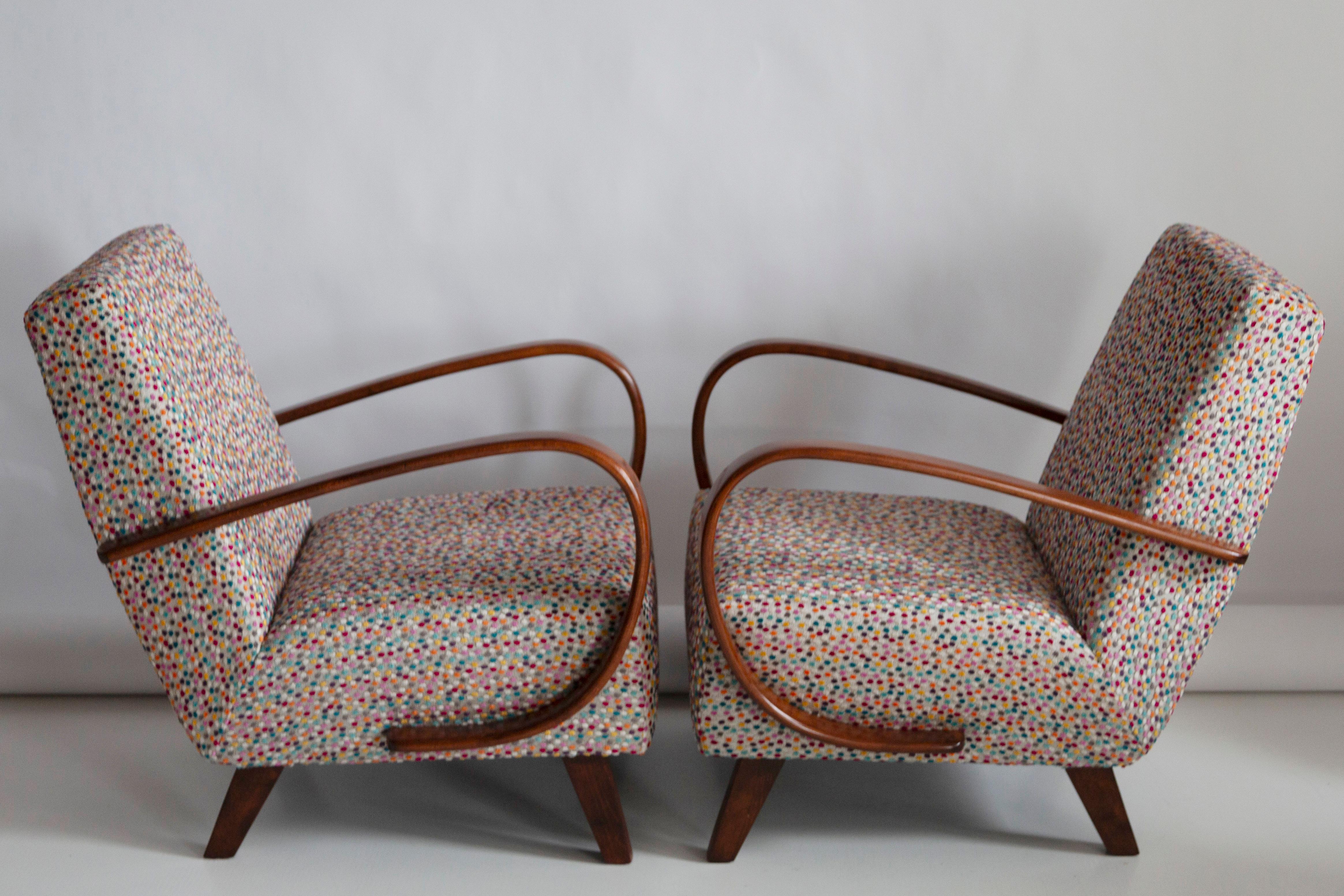Set of Two Mid Century Dots Velvet Armchairs by J.Halabala Czech Republic, 1950s For Sale 1