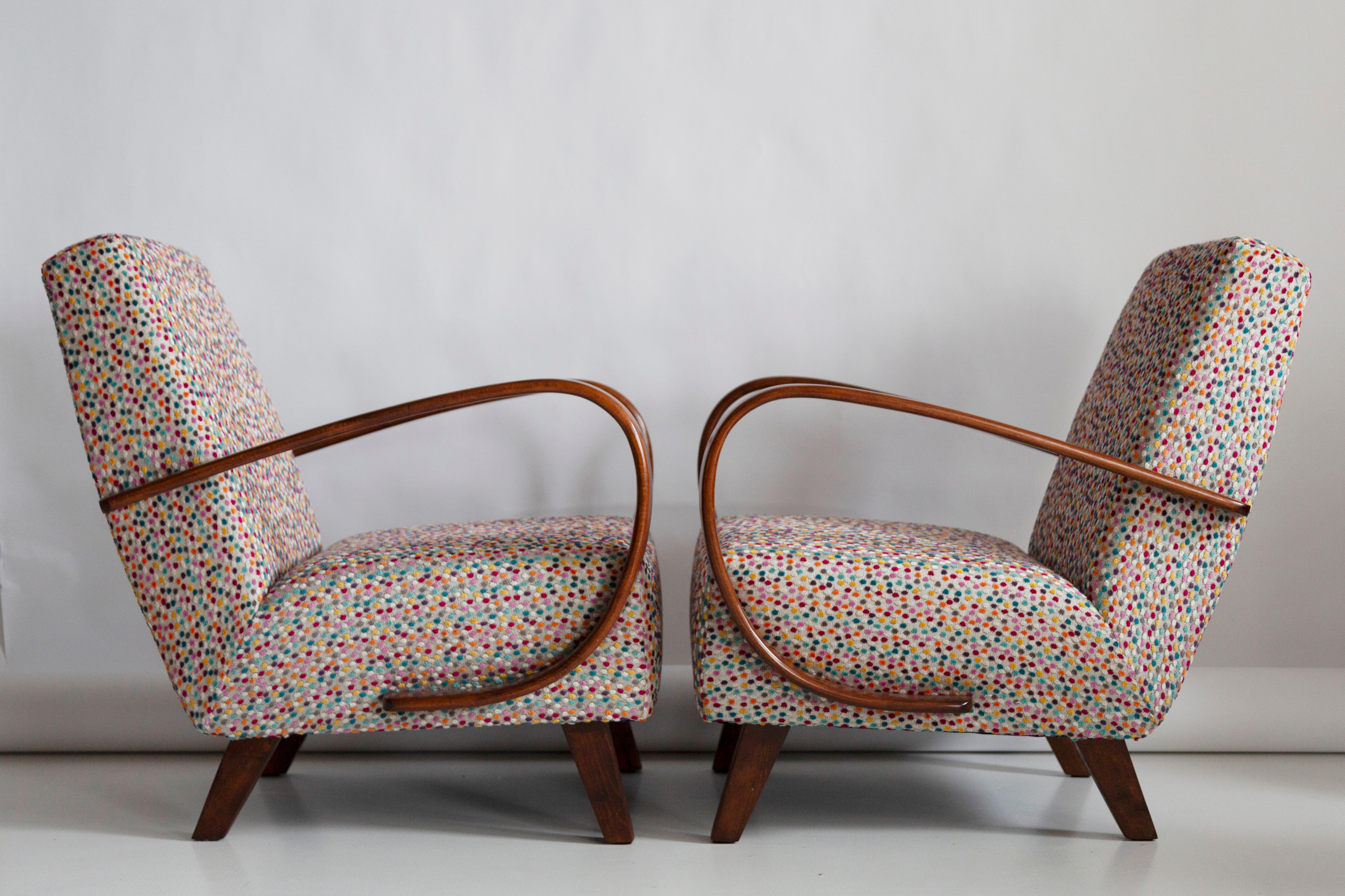 Set of Two Mid Century Dots Velvet Armchairs by J.Halabala Czech Republic, 1950s For Sale 2
