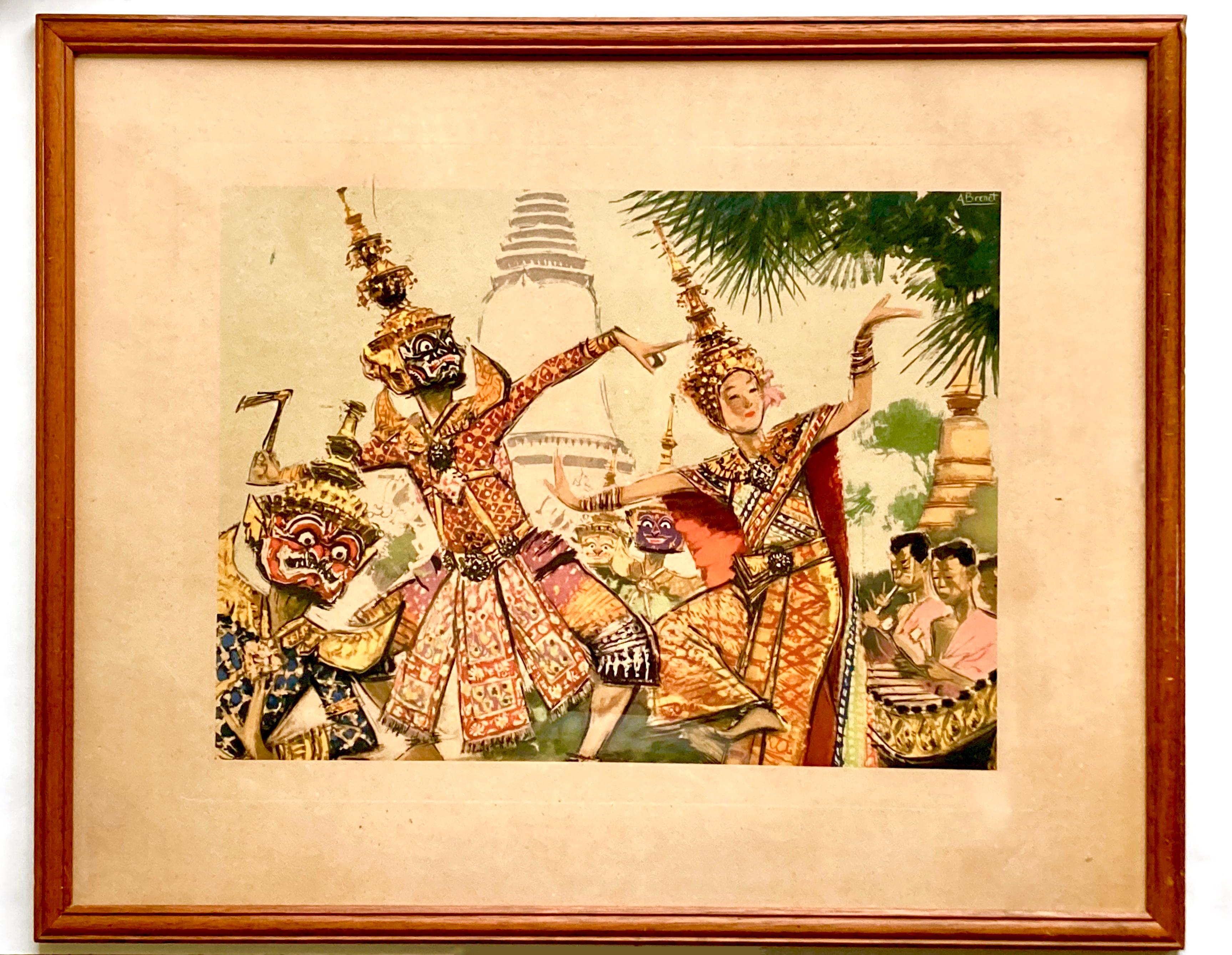Papier Ensemble de deux impressions couleur encadrées du milieu du siècle dernier par Albert Brenet (1903-2005) en vente
