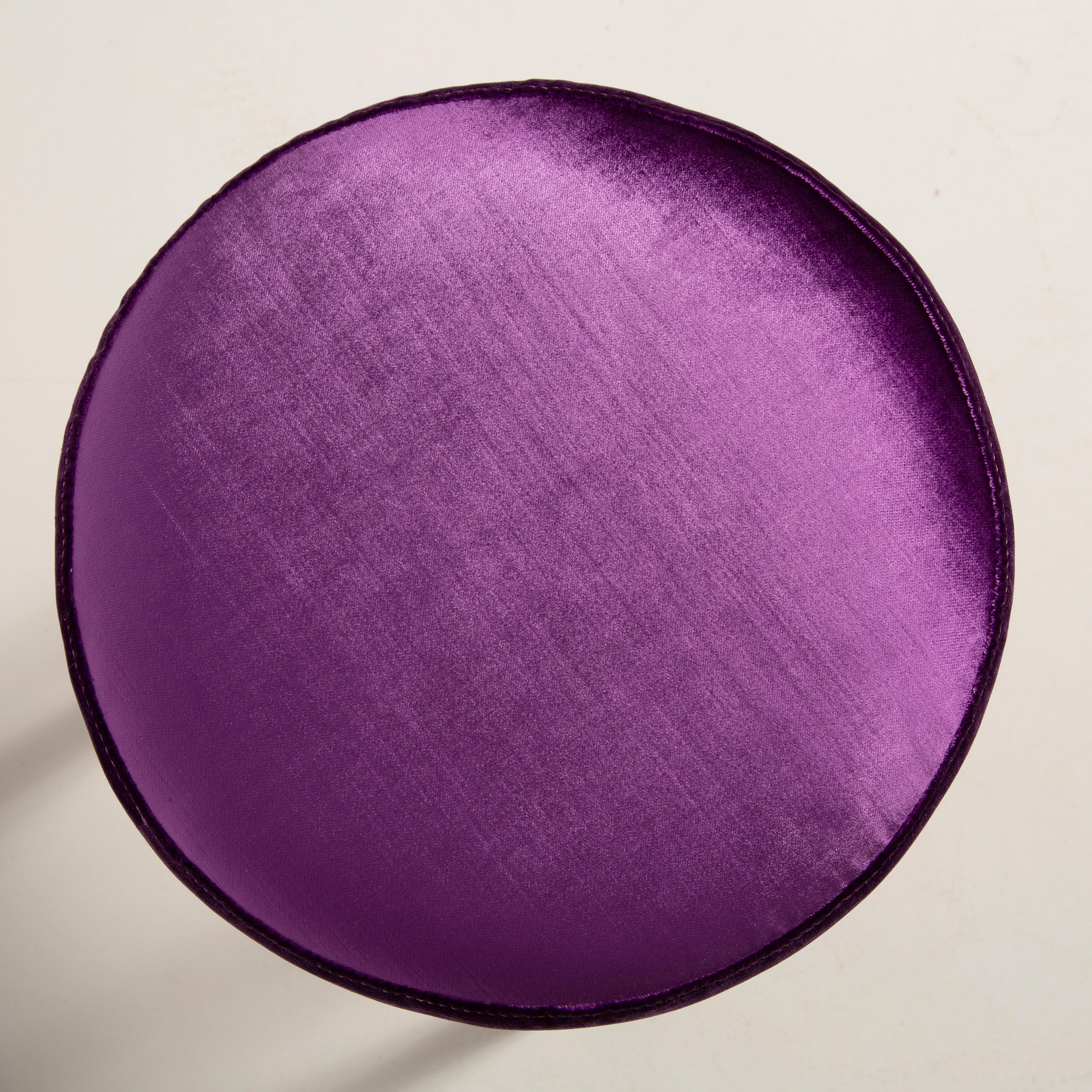 20th Century Set of Two Mid-Century Glossy Purple Velvet Stools, Europe, 1960s For Sale