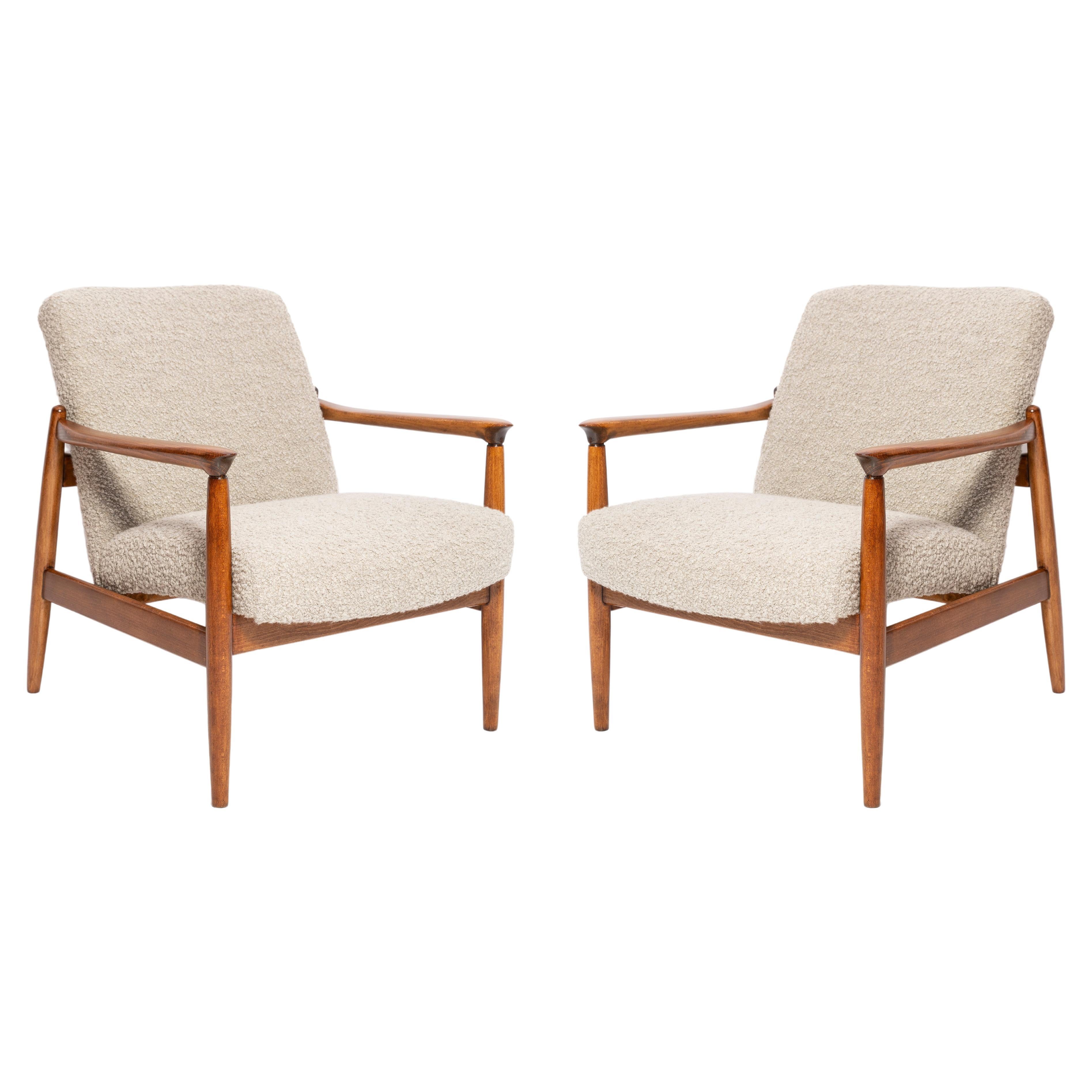 Set of Two Midcentury Gray Alpaca Wool Armchairs, Edmund Homa, Poland, 1960s