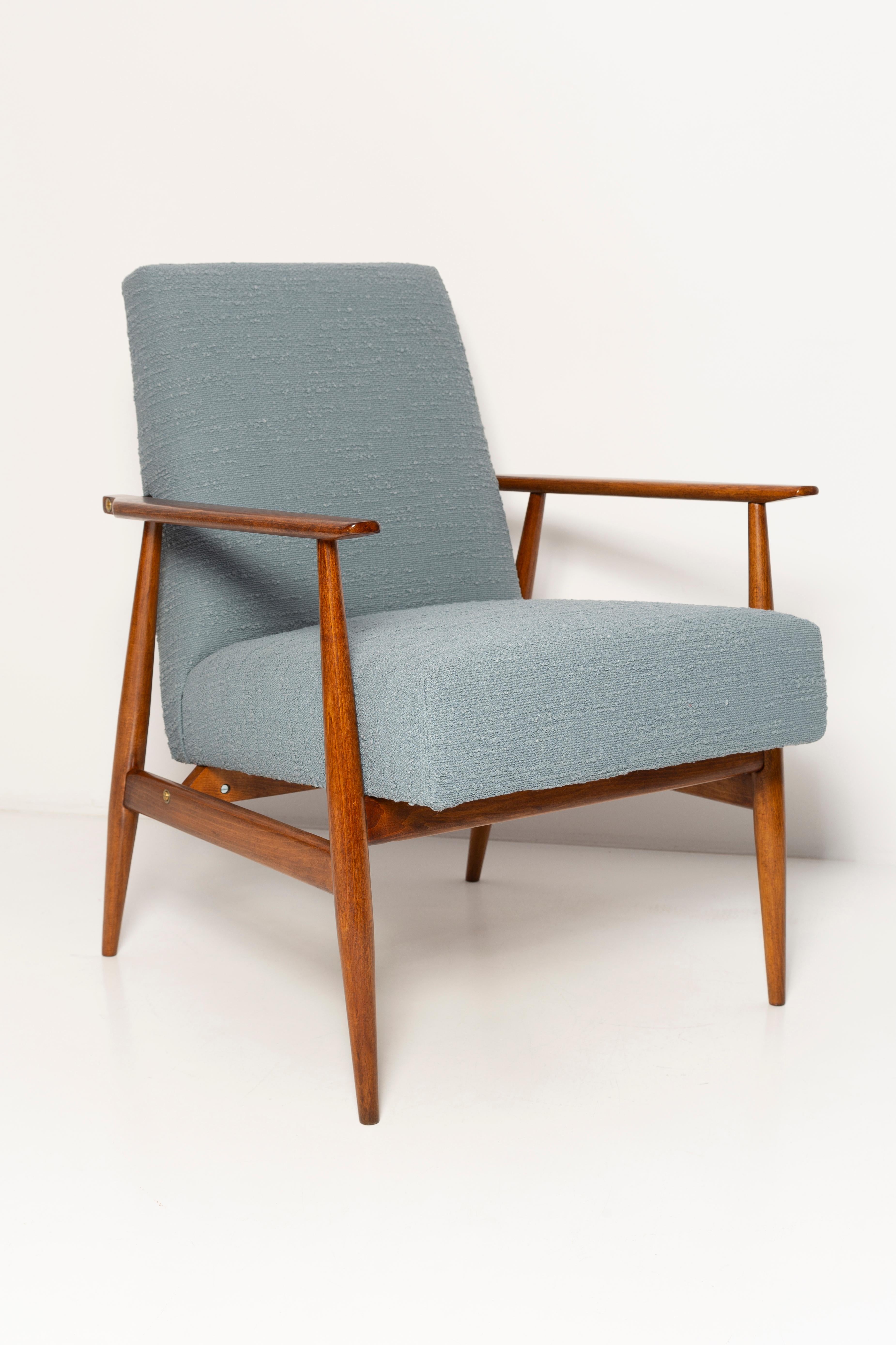 Mid-Century Modern Ensemble de deux fauteuils en bouclette grise et bleue du milieu du siècle, H. Lis, années 1960 en vente