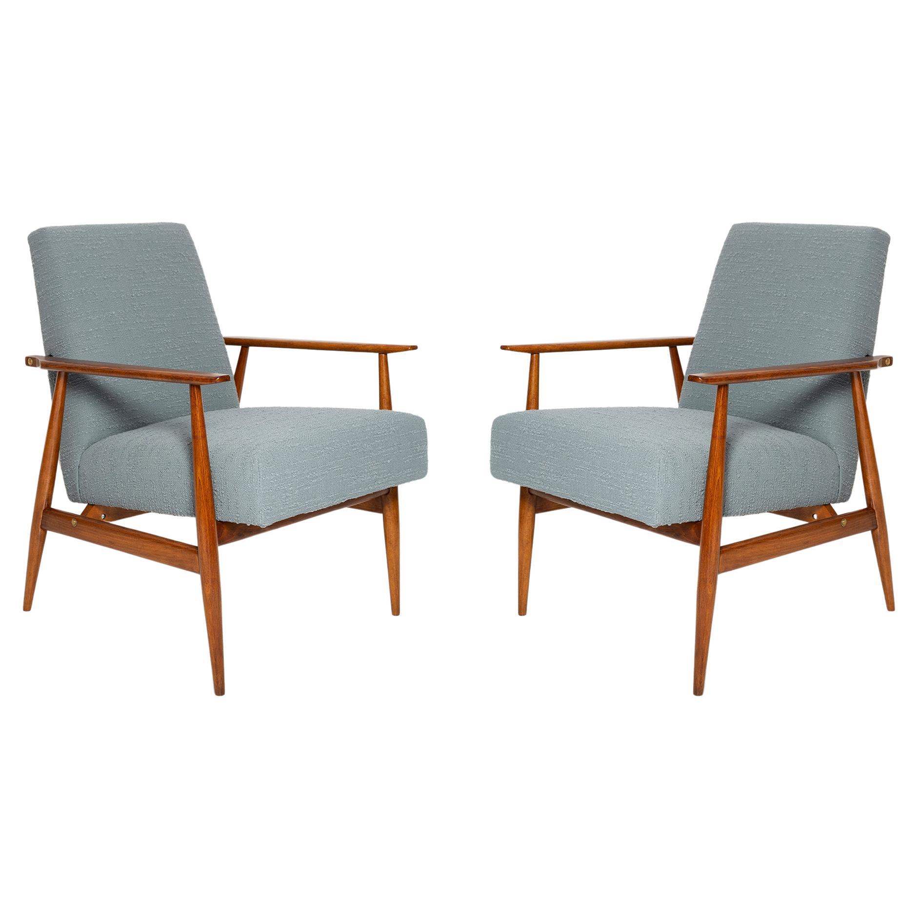 Ensemble de deux fauteuils en bouclette grise et bleue du milieu du siècle, H. Lis, années 1960 en vente