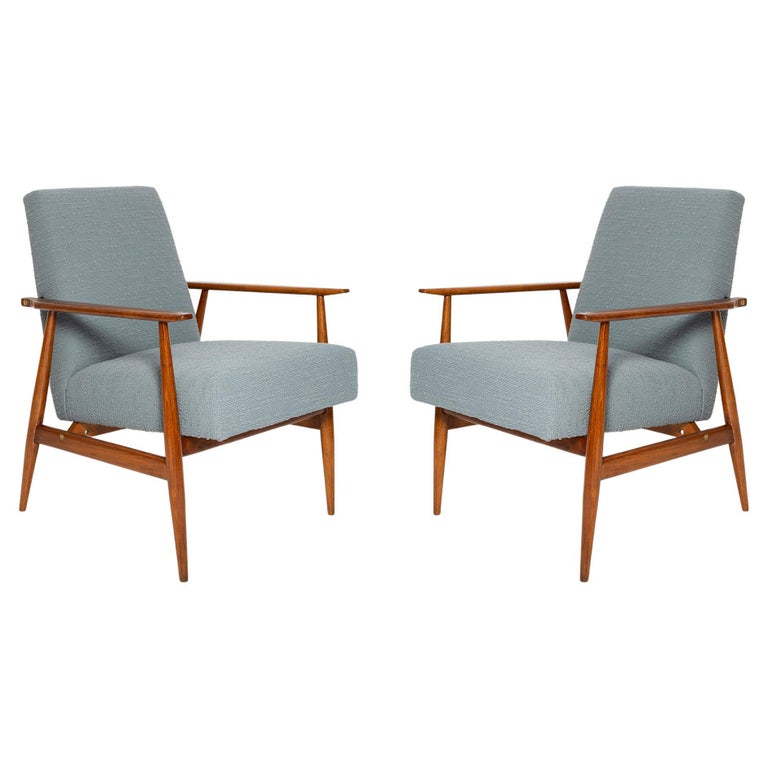 Set of Two MidCentury Gray Blue Boucle Dante Armchairs, H. Lis, 1960s