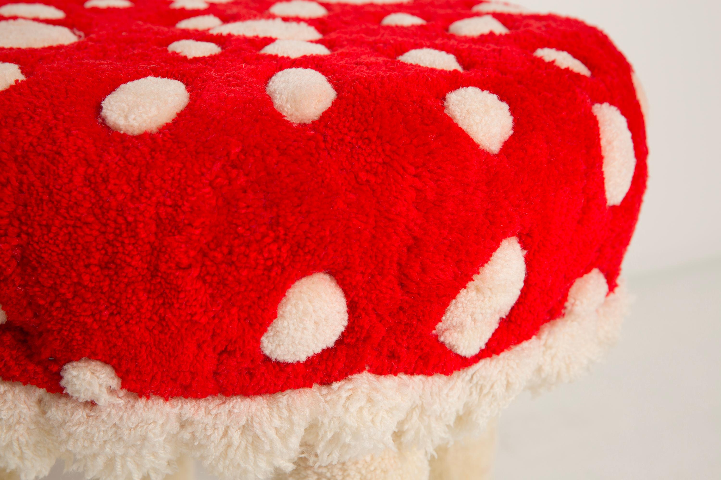 Set of Two Mid Century Hand Tufting Mushroom Wool Stools, Europe, 1960s For Sale 5