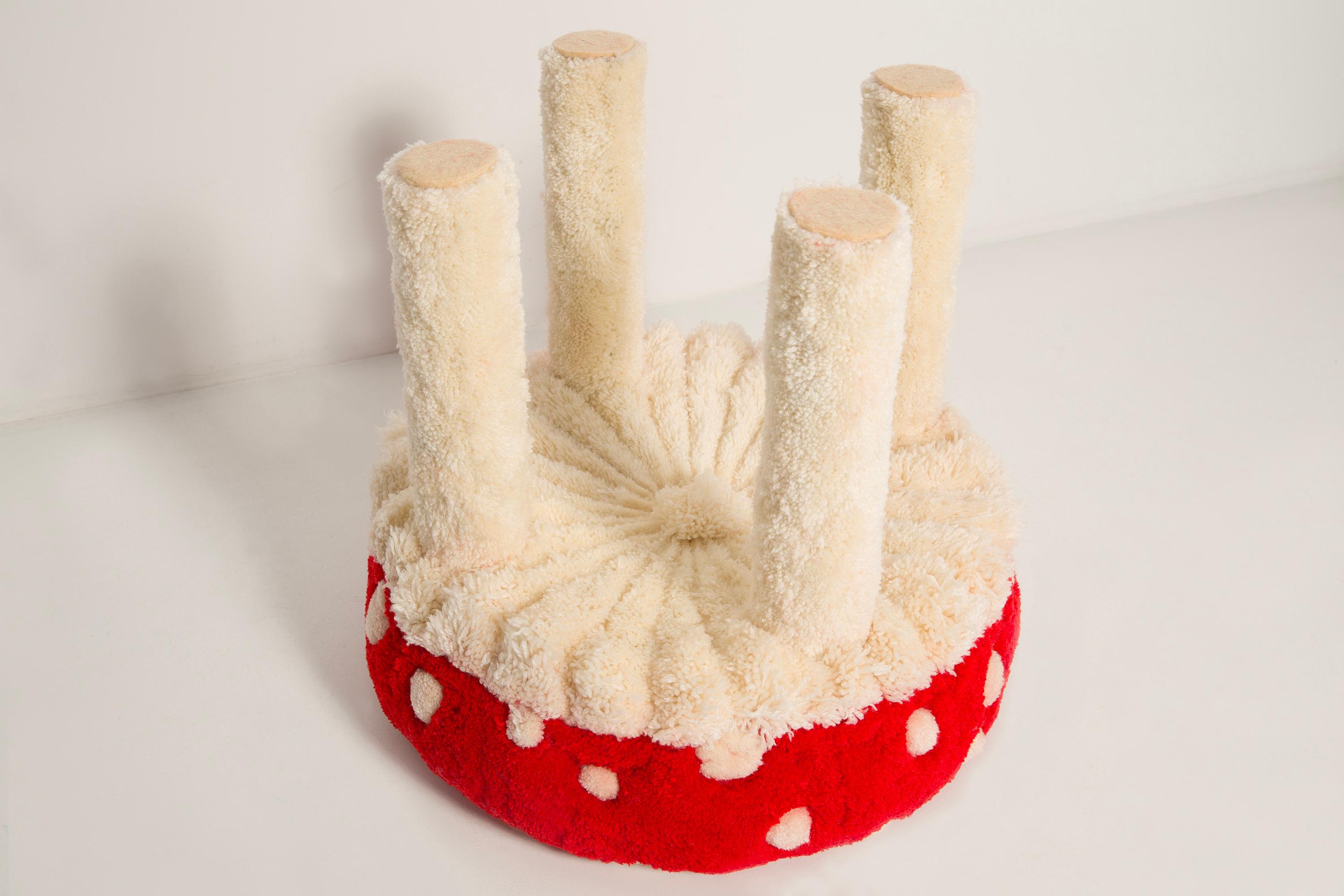 Set of Two Mid Century Hand Tufting Mushroom Wool Stools, Europe, 1960s For Sale 6