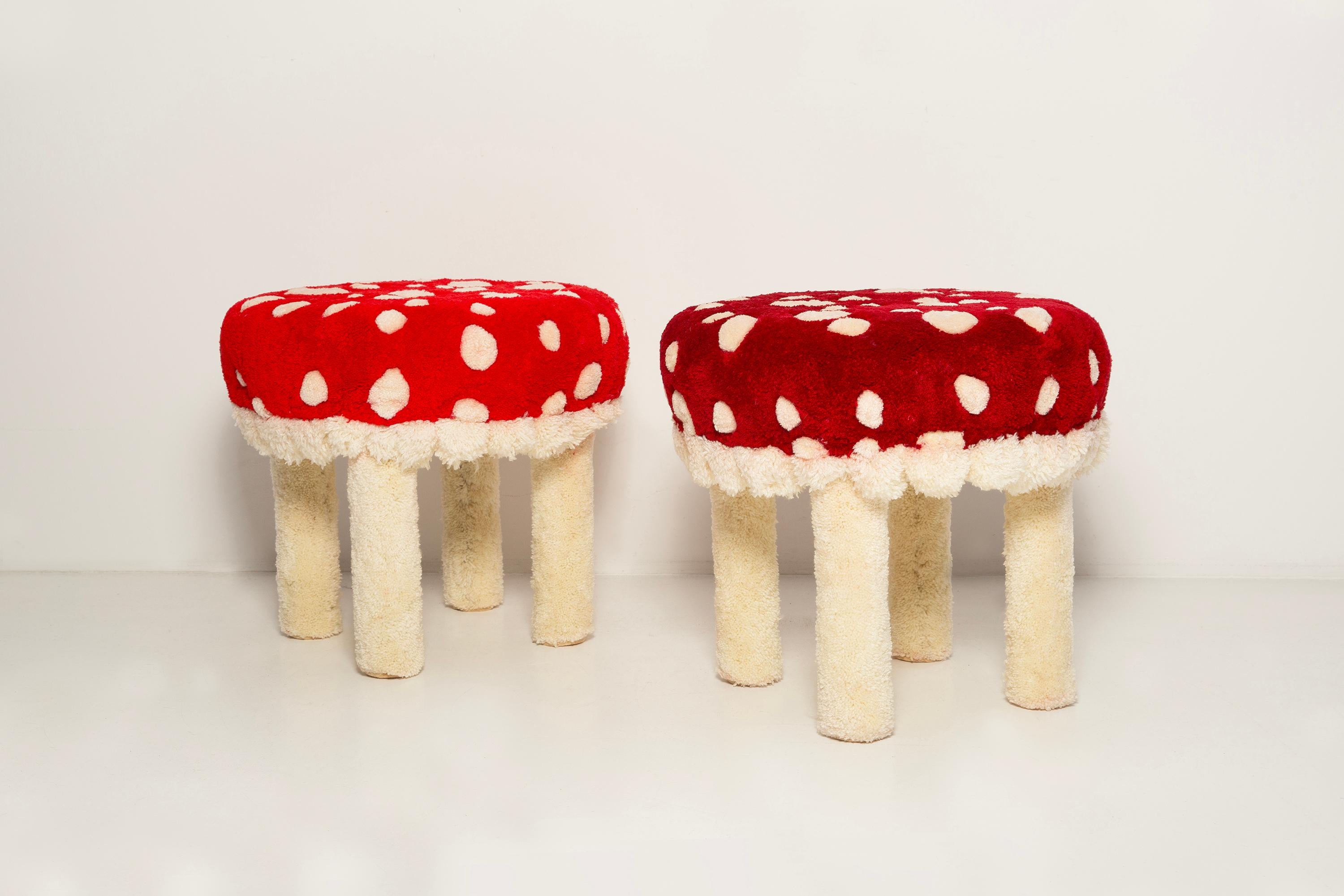 Stool from the turn of the 1960s and 1970s. 

Beautiful and unique upholstery. 

The stool is prepared in hand tufting technique.
Everything is hand made in Poland, Europe.
We used 100% wool materials.

We can prepare this stool also in another