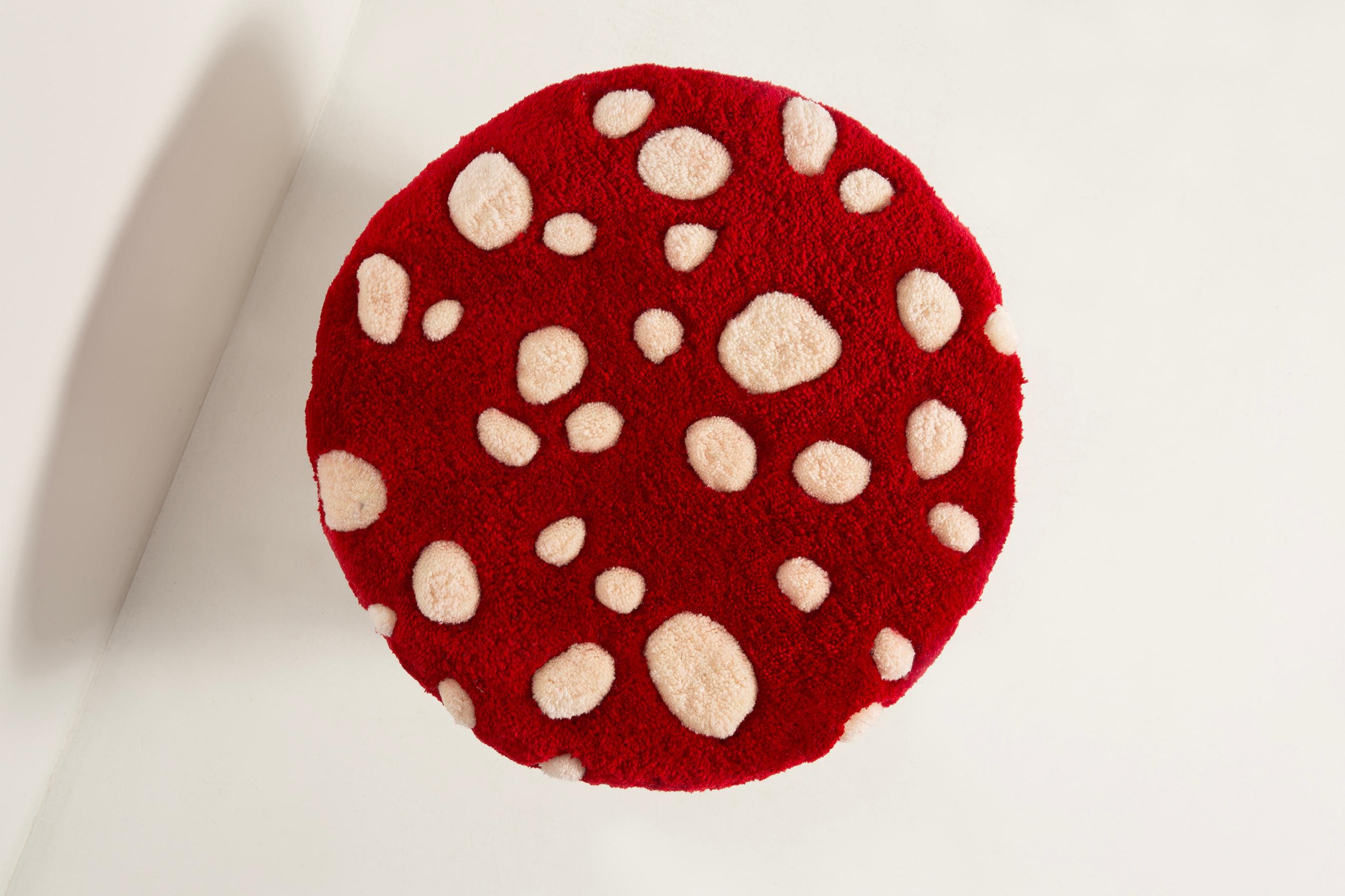 Set of Two Mid Century Hand Tufting Mushroom Wool Stools, Europe, 1960s For Sale 13