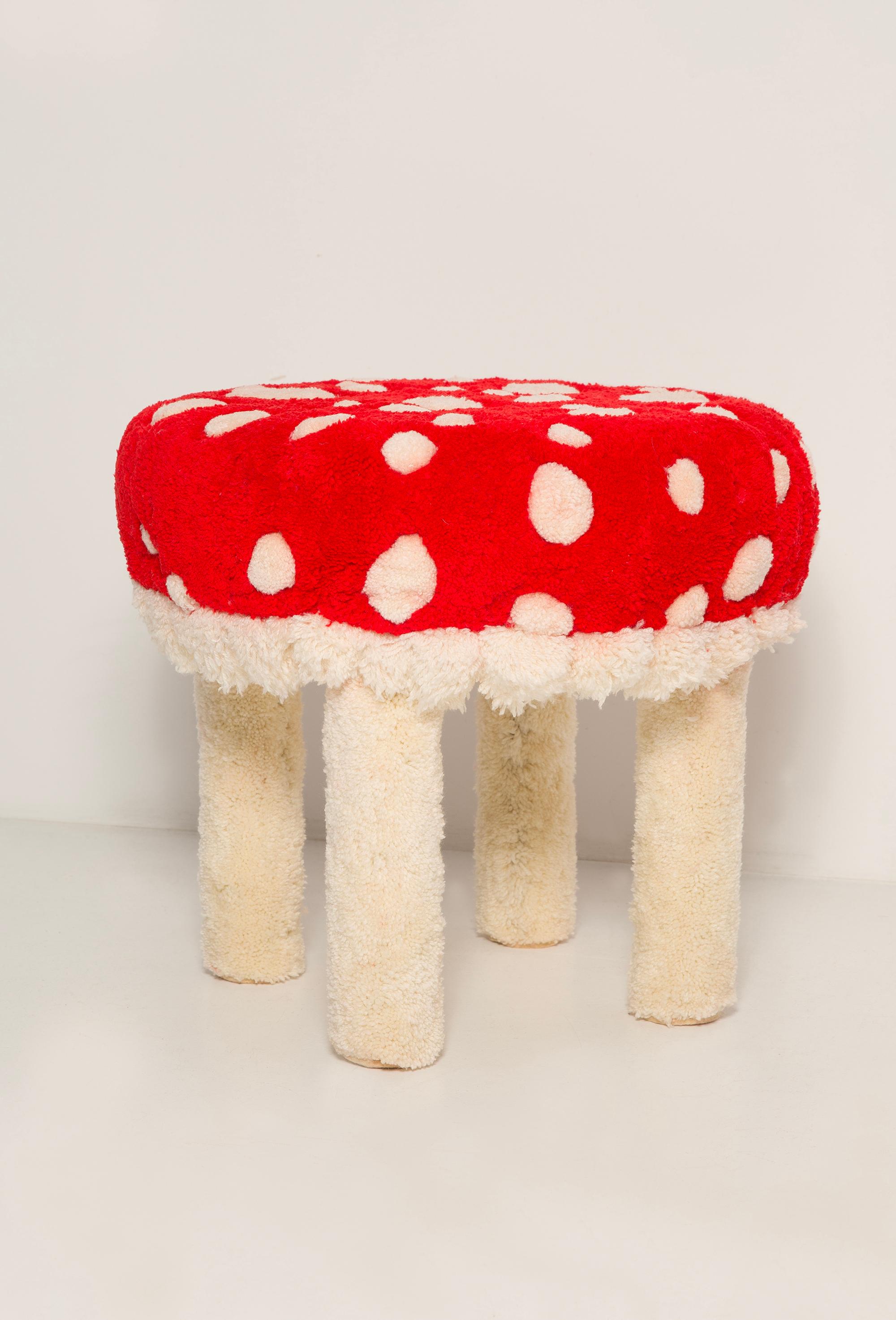 20th Century Set of Two Mid Century Hand Tufting Mushroom Wool Stools, Europe, 1960s For Sale