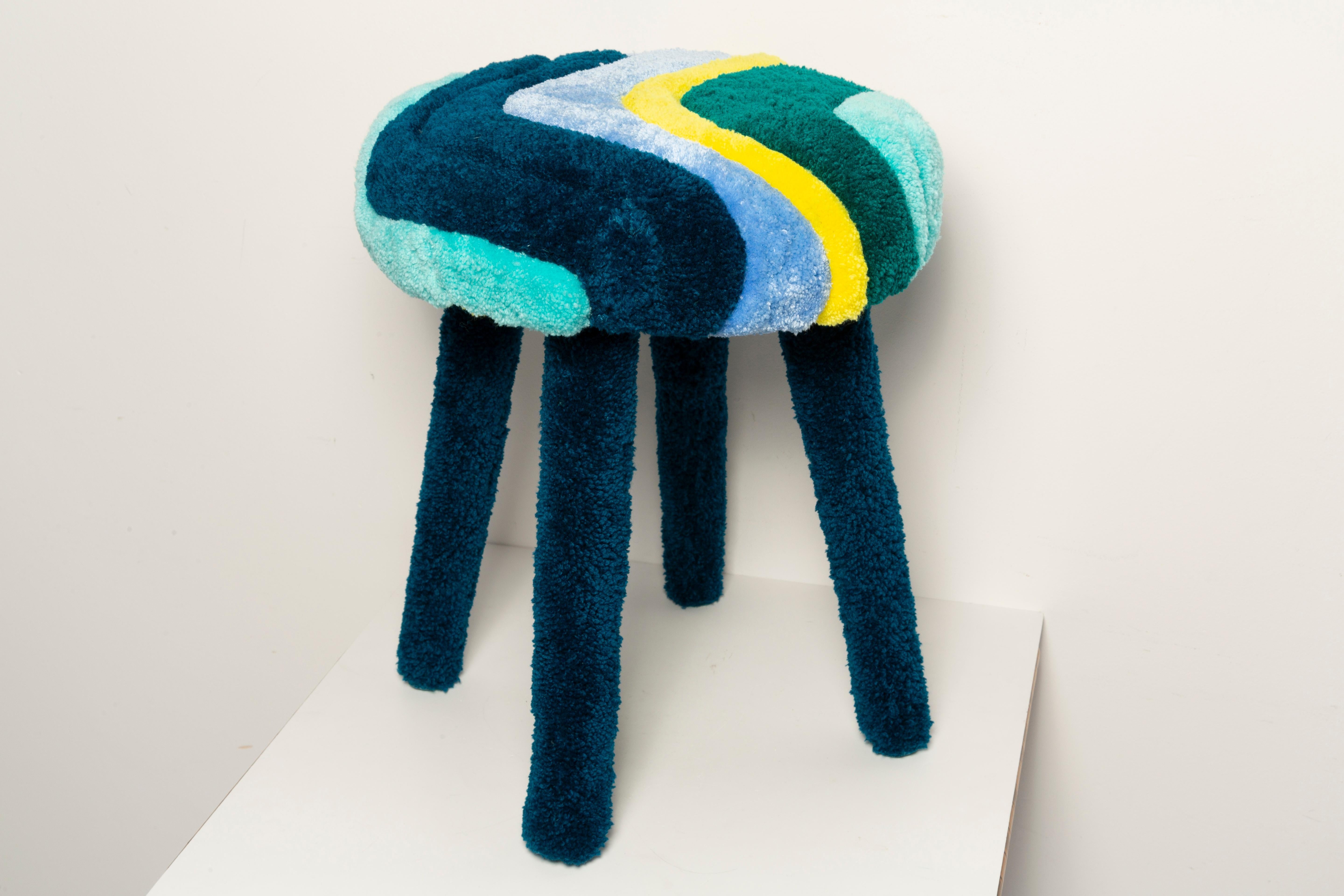 Set of Two Stools from the turn of the 1960s and 1970s. 

Beautiful and unique upholstery. 

The stool is prepared in hand tufting technique.
Everything is hand made in Poland, Europe.
We used 100% wool materials.

We can prepare this set also in