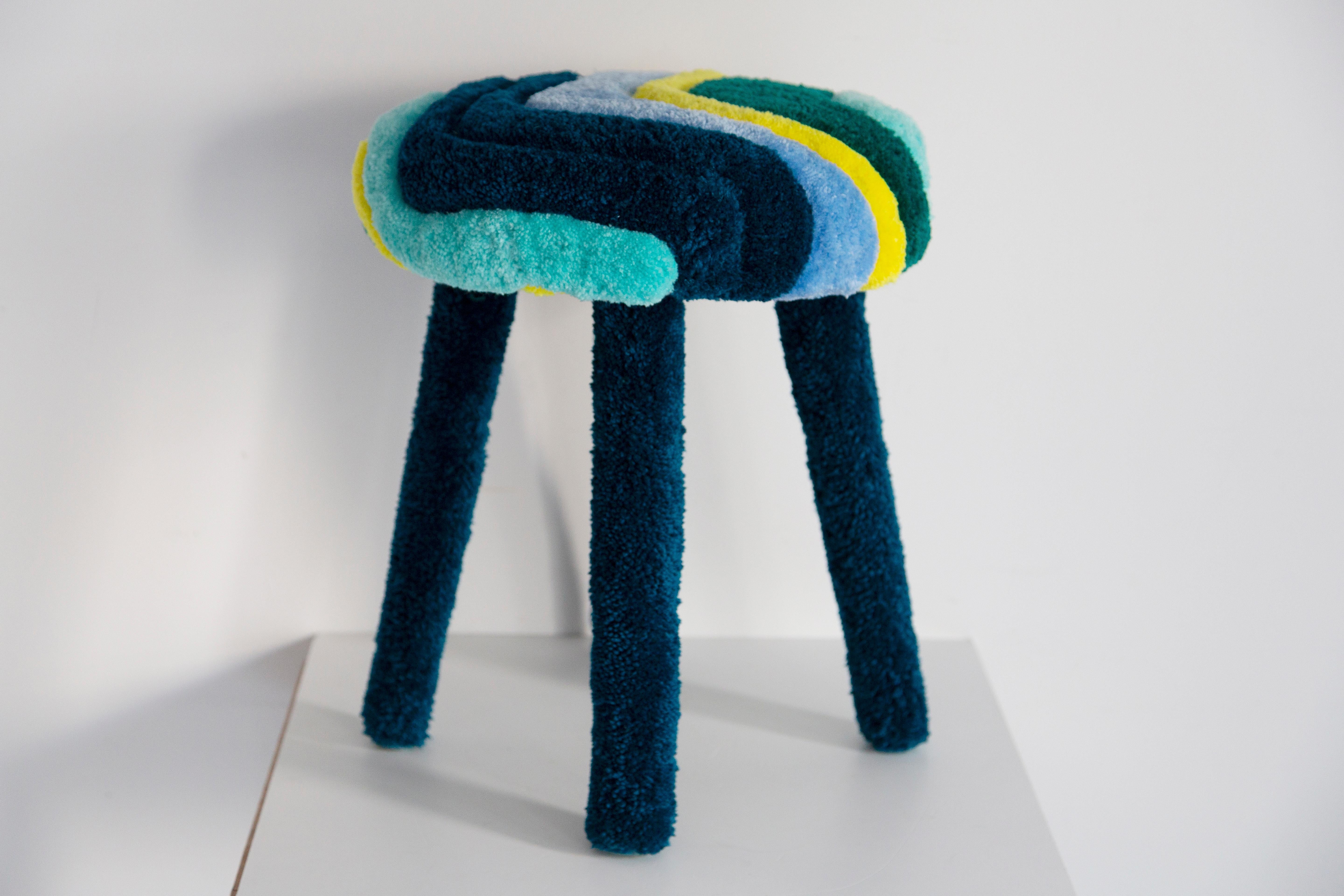 Hand-Crafted Set of Two Mid Century Hand Tufting Wool Stools, Europe, 1960s For Sale