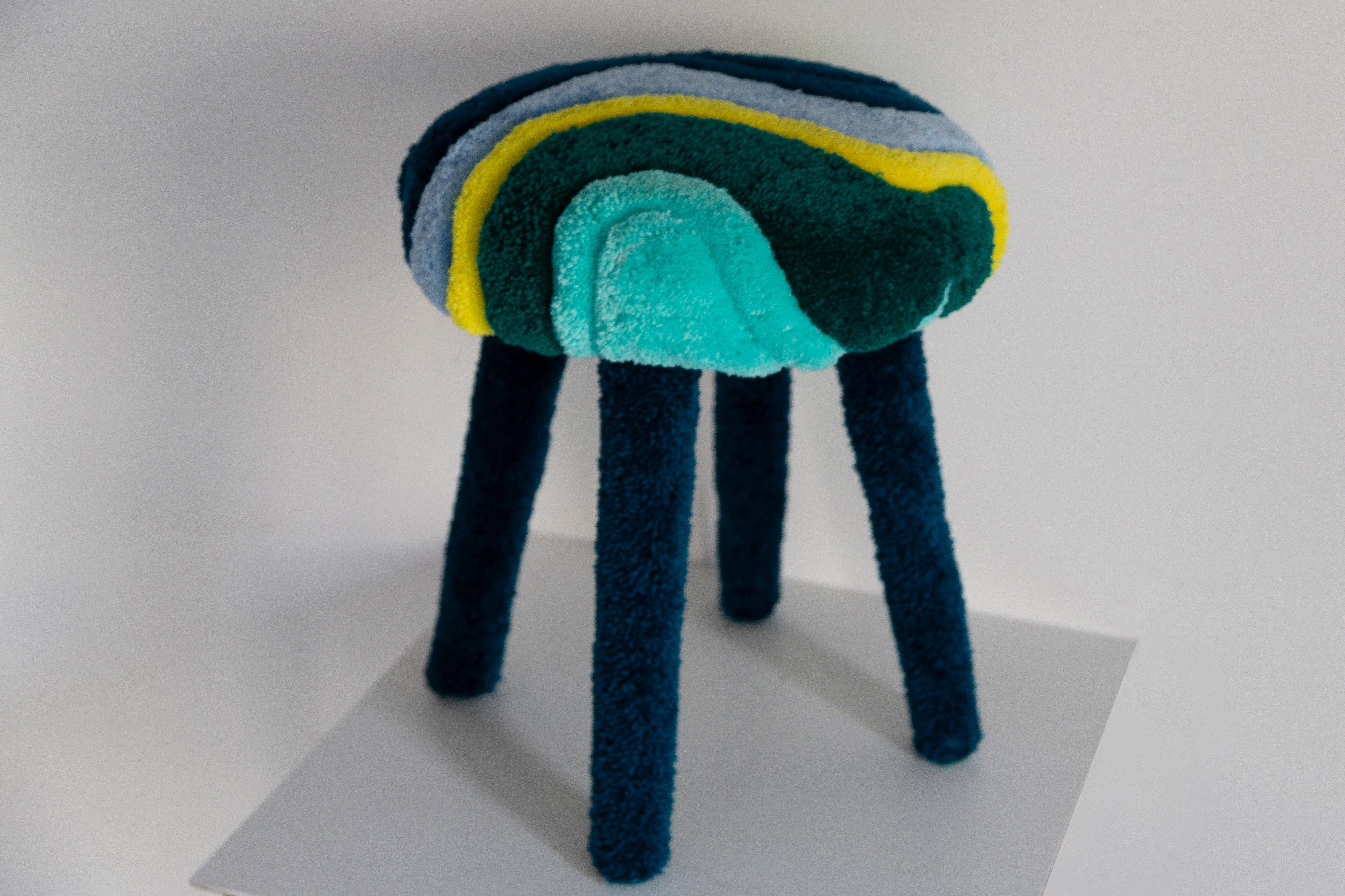20th Century Set of Two Mid Century Hand Tufting Wool Stools, Europe, 1960s For Sale