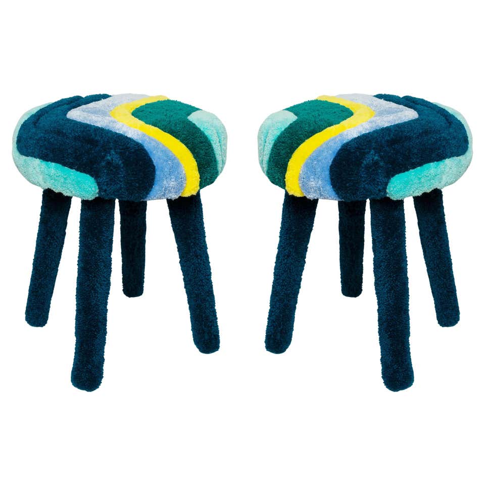 Mid Century Hand Tufting Wool Stool, Europe, 1960s For Sale at 1stDibs