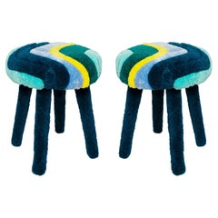 Set of Two Mid Century Hand Tufting Wool Stools, Europe, 1960s