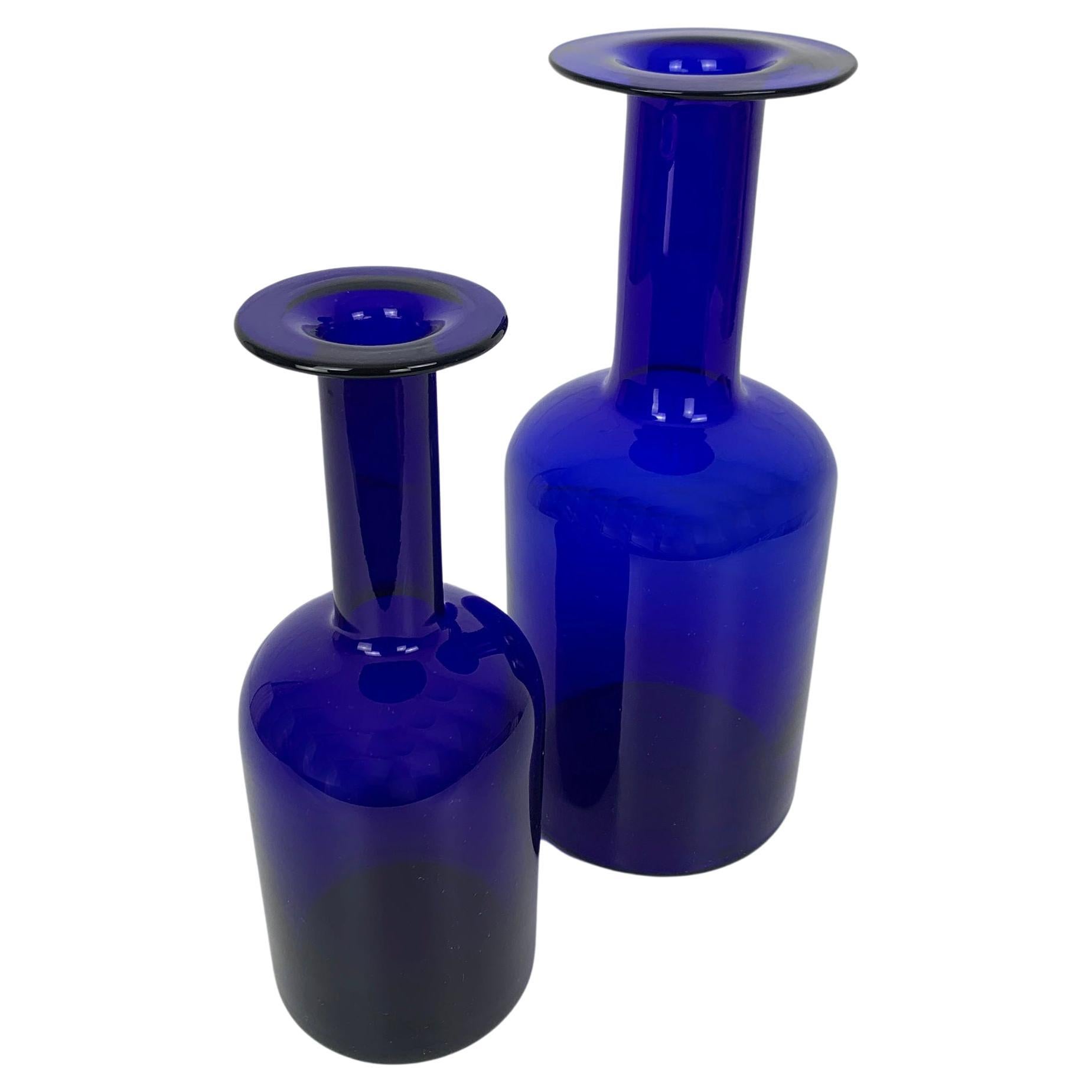 Set of two Mid-century Holmegaard Gulv Vases by Otto Brauer in Cobalt Blue Glass