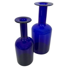 Used Set of two Mid-century Holmegaard Gulv Vases by Otto Brauer in Cobalt Blue Glass