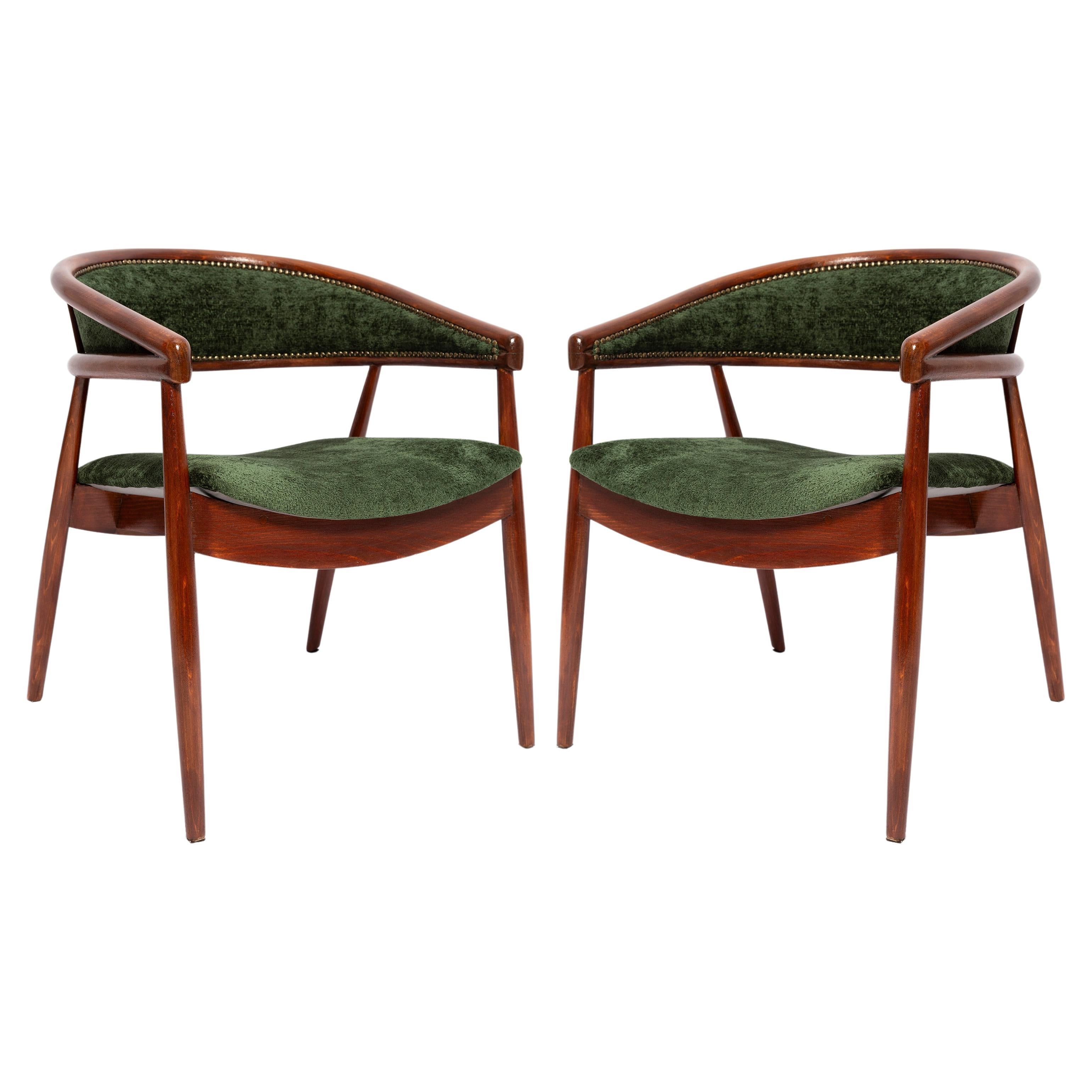 Set of Two Mid Century James Mont King Cole Armchairs, Dark Green Velvet, 1960s For Sale