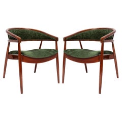 Set of Two Mid Century James Mont King Cole Armchairs, Dark Green Velvet, 1960s