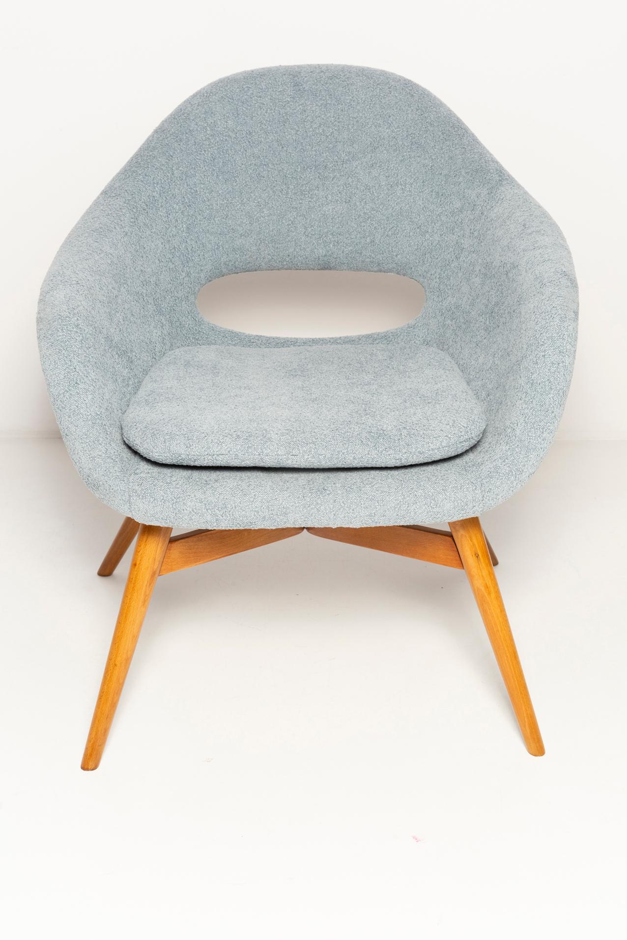 Fabric Set of Two Mid-Century Light Blue Shell Chairs, by Navratil, Czechoslovakia 1960 For Sale