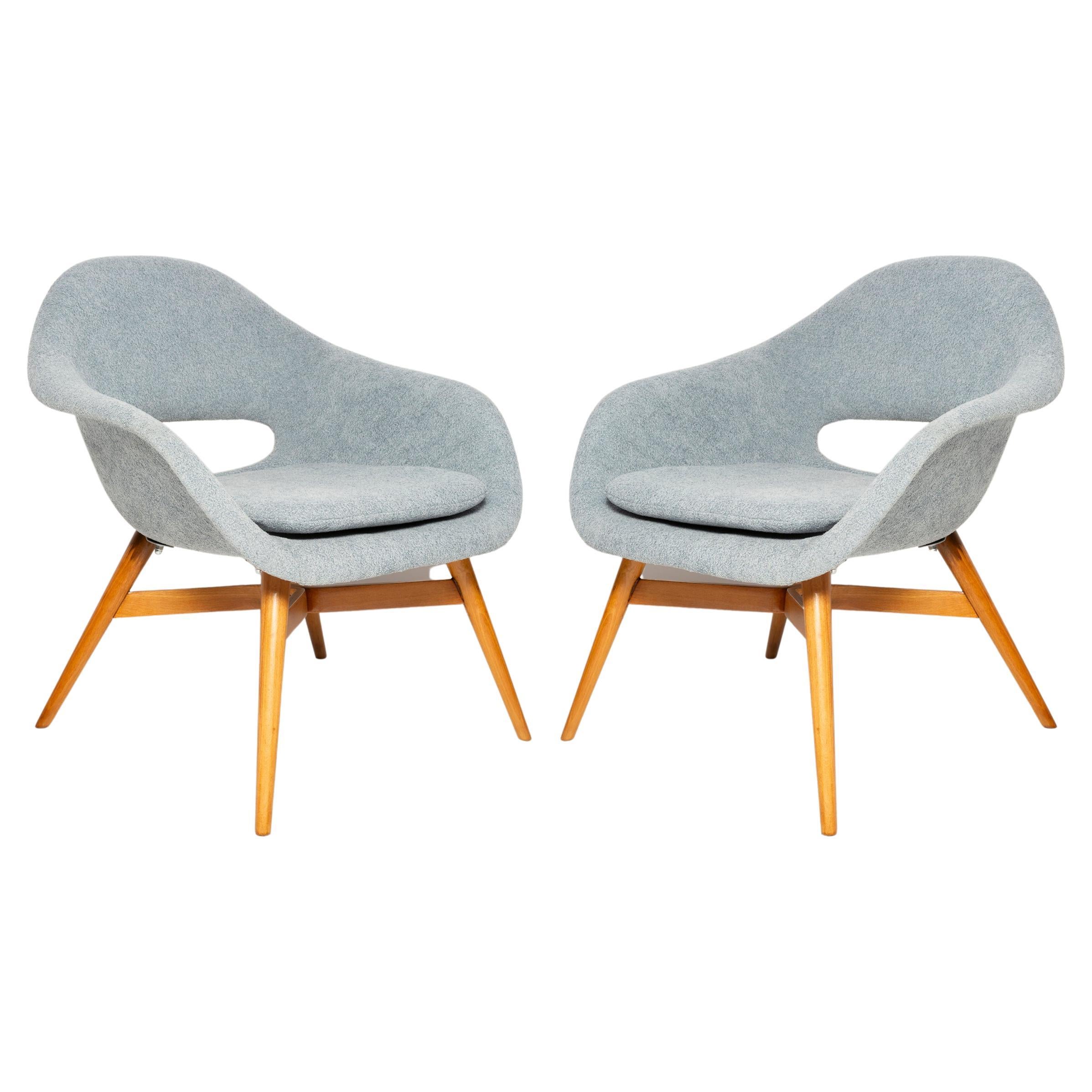 Set of Two Mid-Century Light Blue Shell Chairs, by Navratil, Czechoslovakia 1960 For Sale