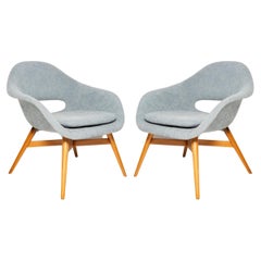 Set of Two Mid-Century Light Blue Shell Chairs, by Navratil, Czechoslovakia 1960