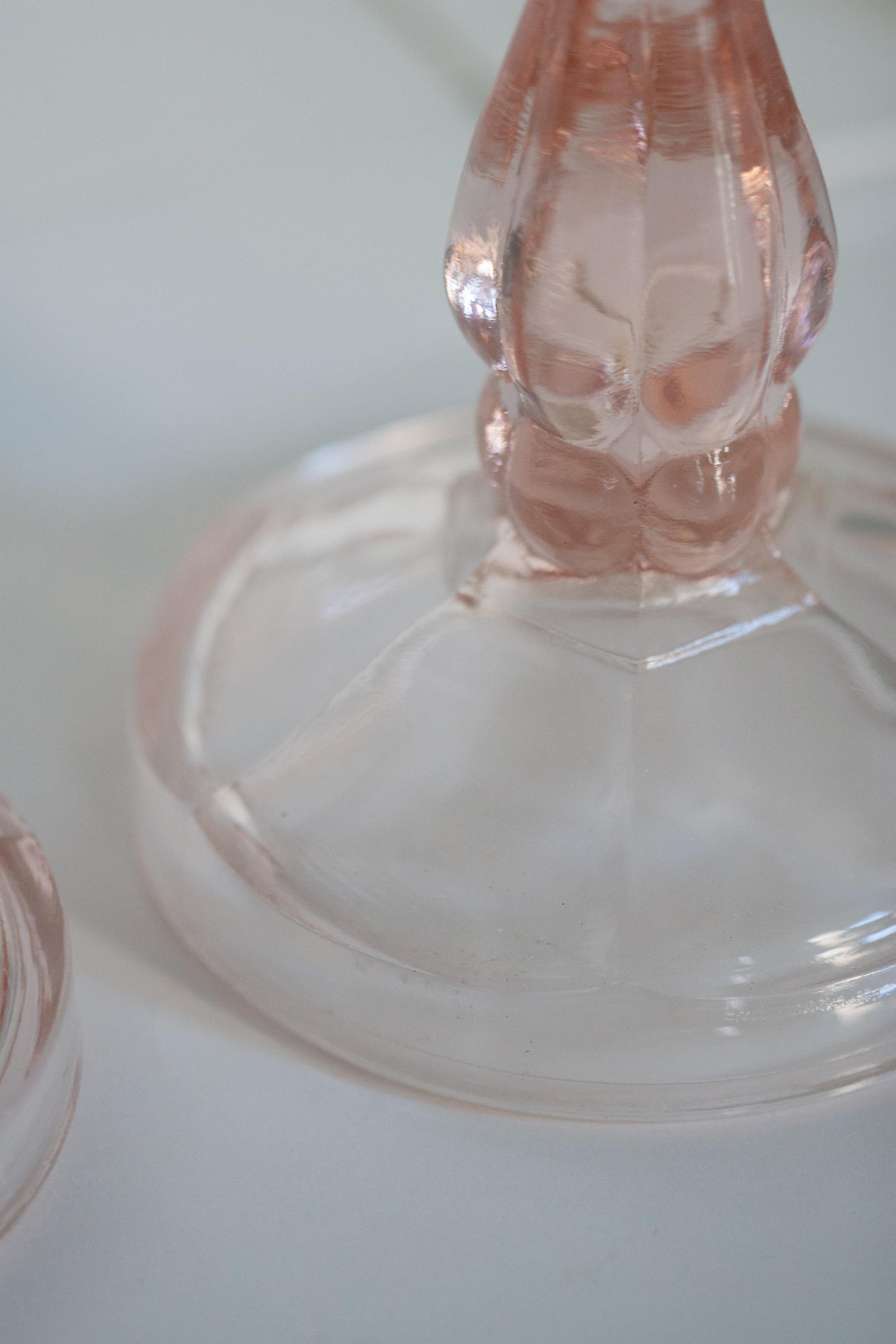 Set of Two Mid Century Light Rose Pink Glass Candlesticks, Europe, 1960s For Sale 5