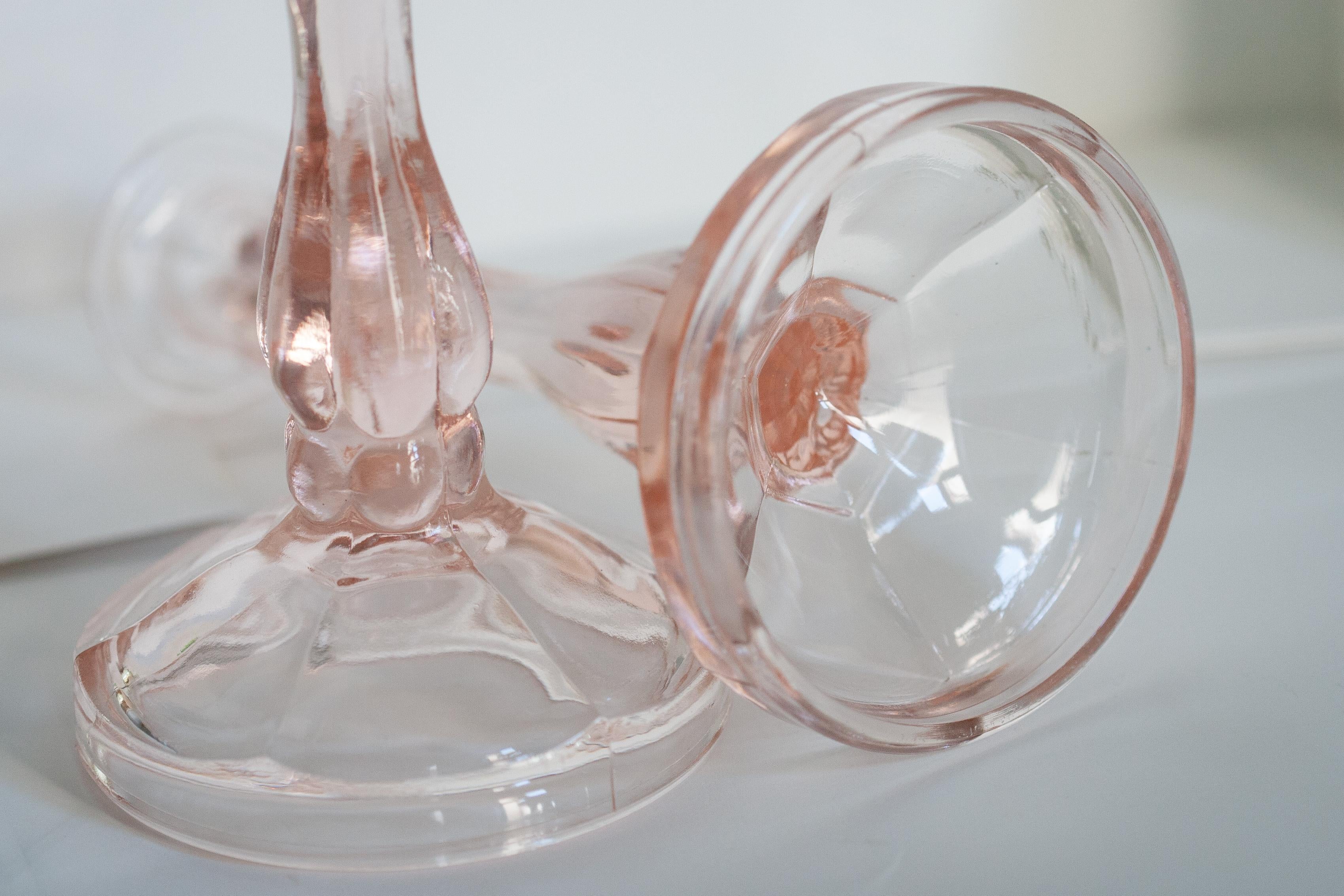 Set of Two Mid Century Light Rose Pink Glass Candlesticks, Europe, 1960s For Sale 7