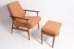 Set of Two Mid Century Melange Orange Dante Armchairs and stools, H. Lis, 1960s