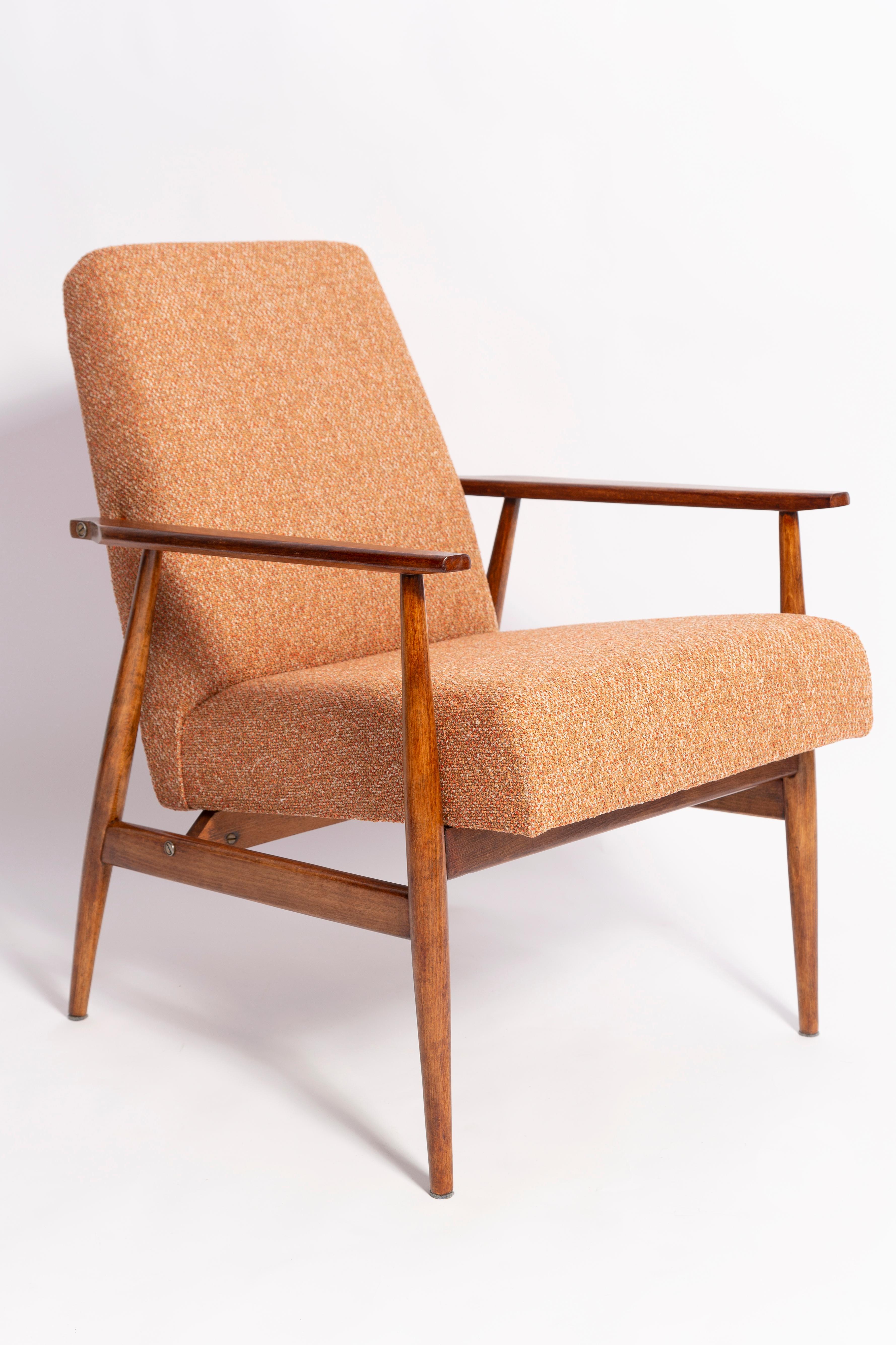 Polish Set of Two Mid Century Melange Orange Dante Armchairs and stools, H. Lis, 1960s For Sale