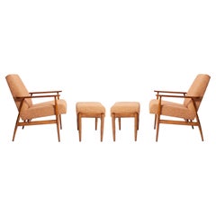 Set of Two Mid Century Melange Orange Dante Armchairs and stools, H. Lis, 1960s