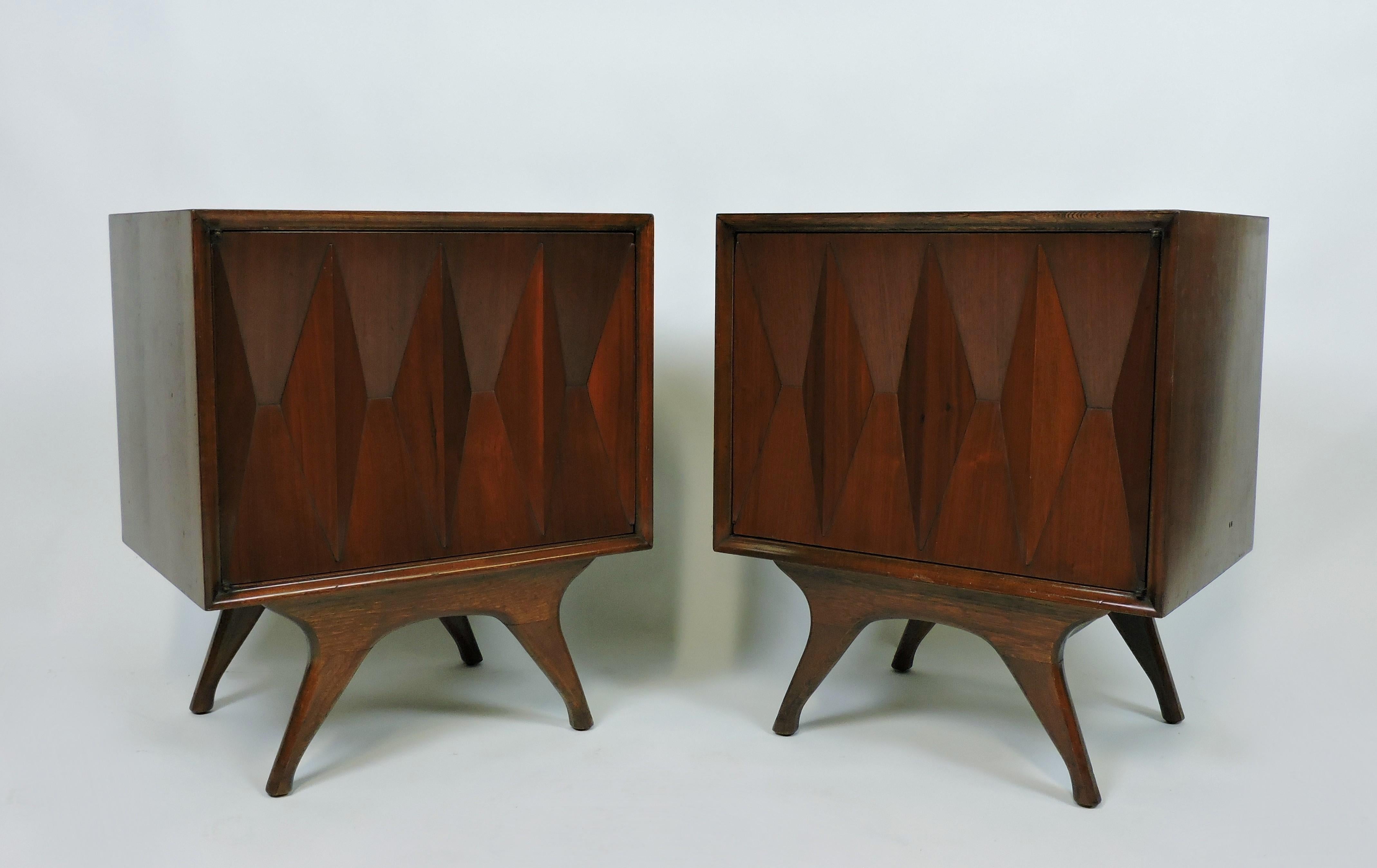 Set of Two Mid Century Modern Albert Parvin Diamond Front Nightstands End Tables 8