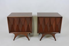 Set of Two Mid Century Modern Albert Parvin Diamond Front Nightstands End Tables