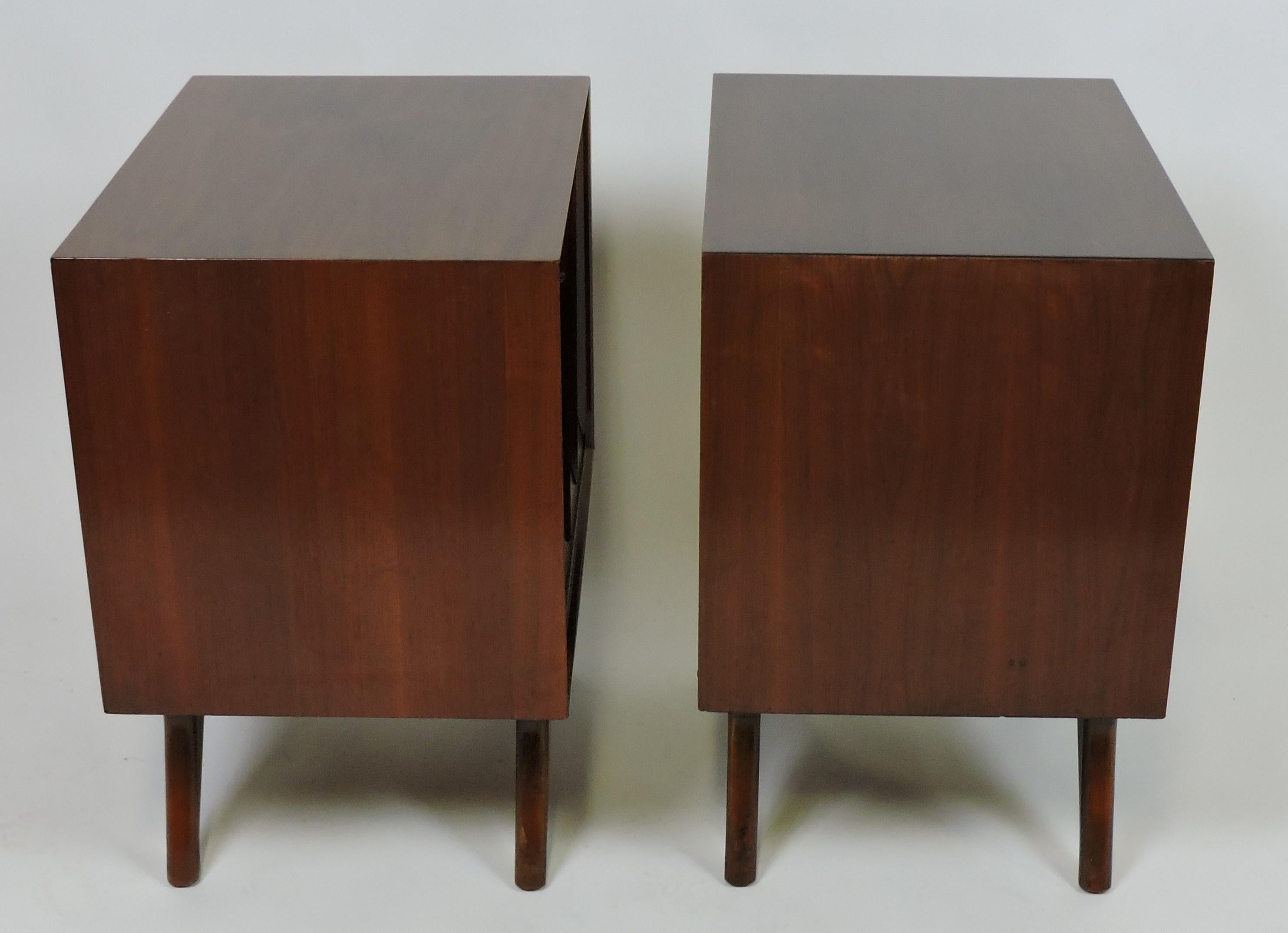 Walnut Set of Two Mid Century Modern Albert Parvin Diamond Front Nightstands End Tables