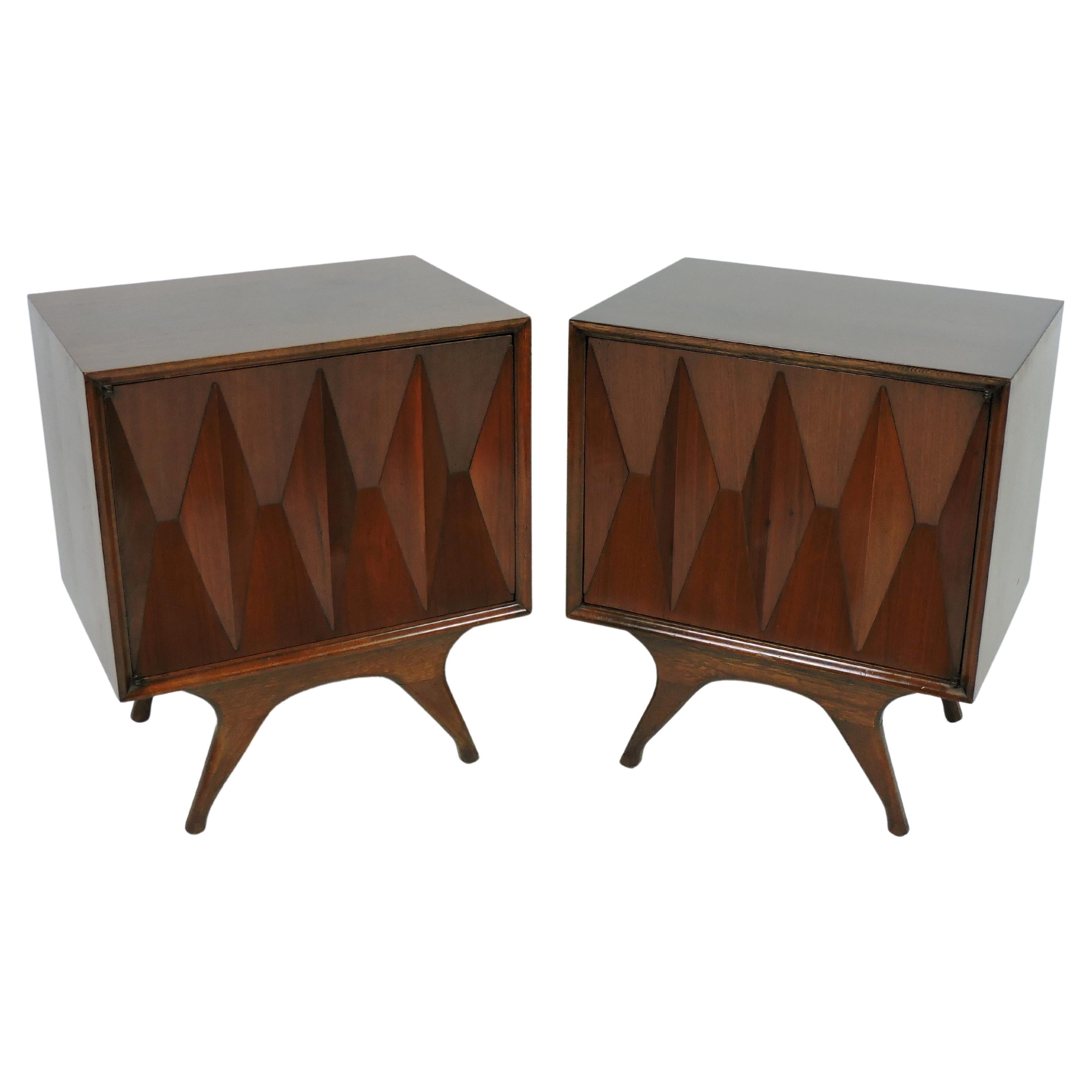 Set of Two Mid Century Modern Albert Parvin Diamond Front Nightstands End Tables
