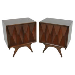 Set of Two Mid Century Modern Albert Parvin Diamond Front Nightstands End Tables