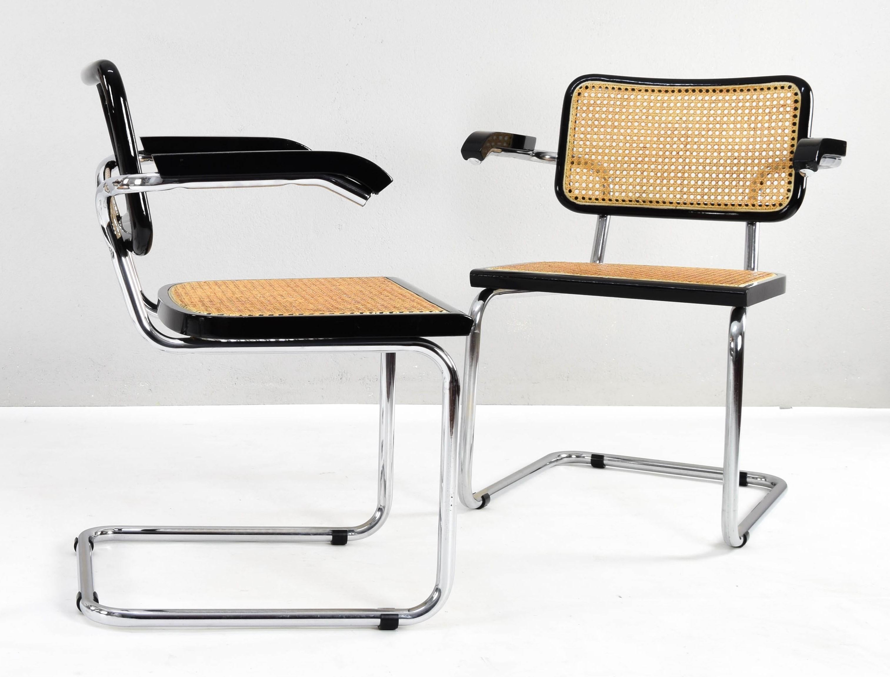 Mid-Century Modern Set of Two Mid Century Modern B64 Breuer Cesca Chairs Amchairs Italy 