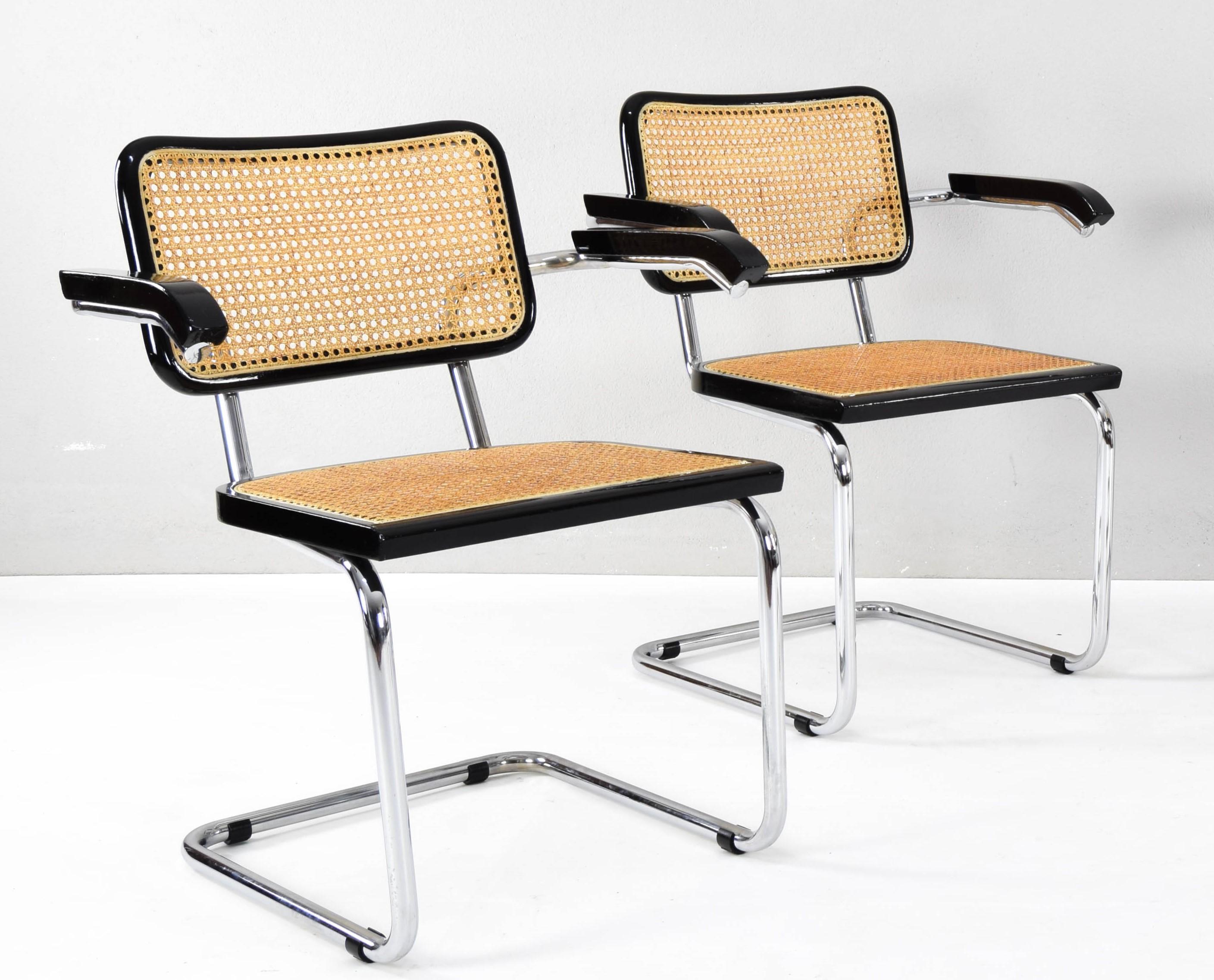 Italian Set of Two Mid Century Modern B64 Breuer Cesca Chairs Amchairs Italy 