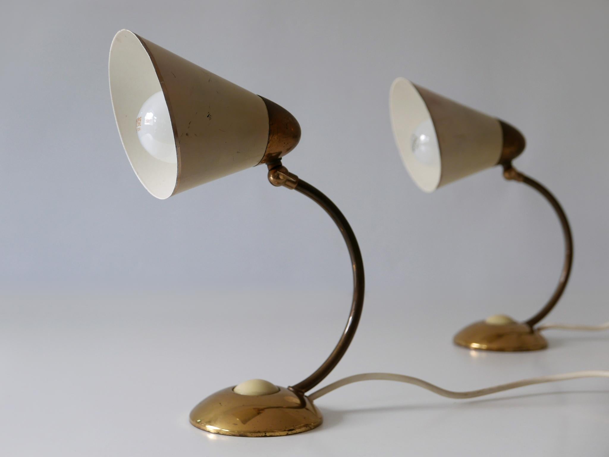Brass Set of Two Mid-Century Modern Bedside Table Lamps or Wall Lights Germany 1950s