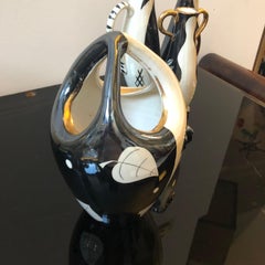 Set of Two Mid-Century Modern Black and White Ceramic Italian Vases, circa 1950