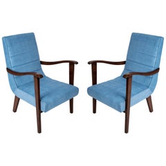 Set of Two Mid-Century Modern Blue Armchairs by Prudnik Factory, 1960s, Poland