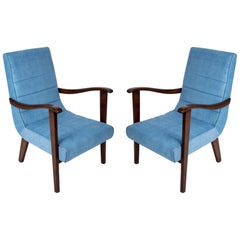 Ensemble de deux fauteuils bleus de style mi-siècle moderne de l'usine Prudnik, années 1960, Pologne