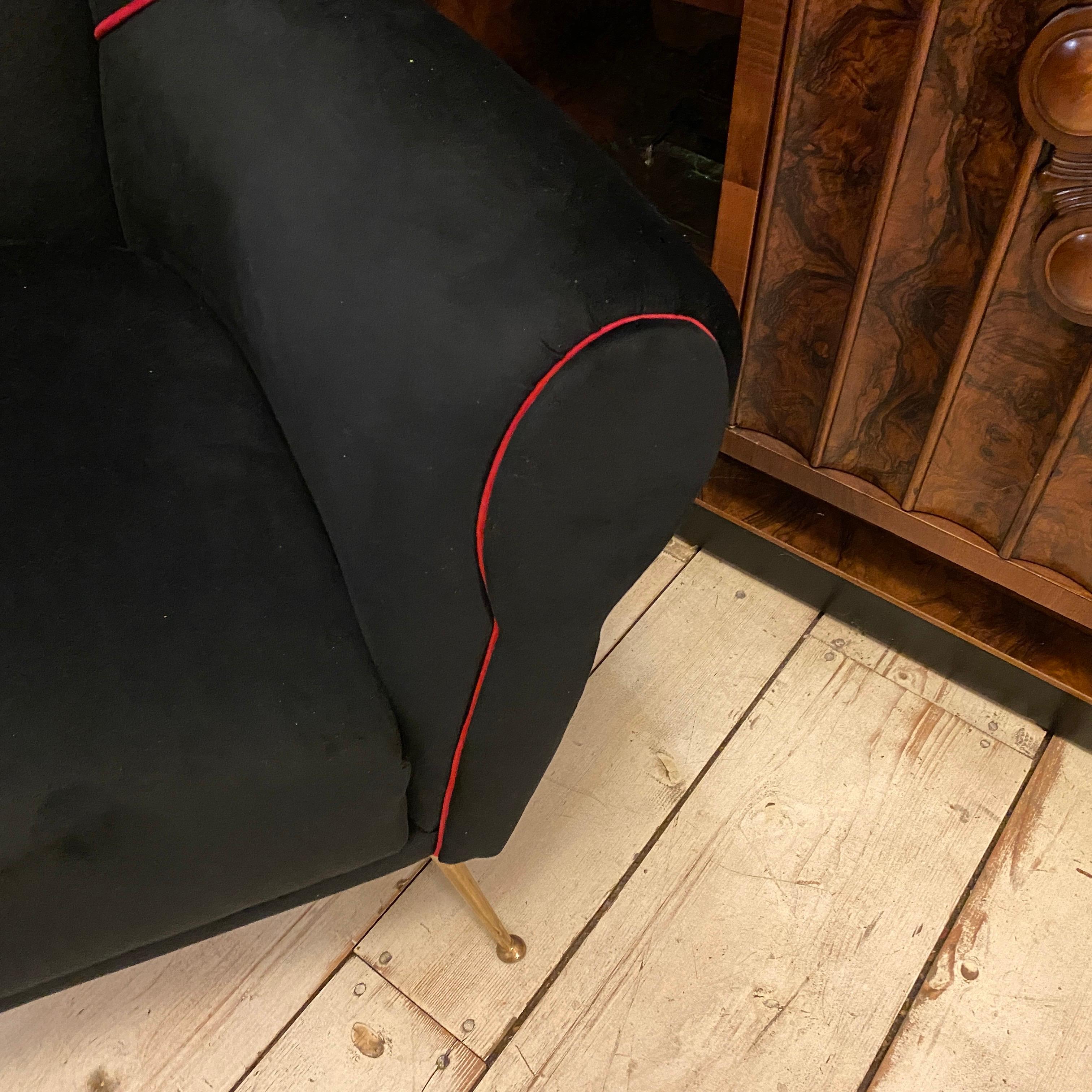Set of Two Mid-Century Modern Black and Red Velvet Italian Armchairs, 1950s 10