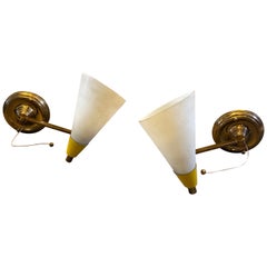 Set of two Mid-Century Modern Brass and Glass Foldable Wall Sconces, circa 1950