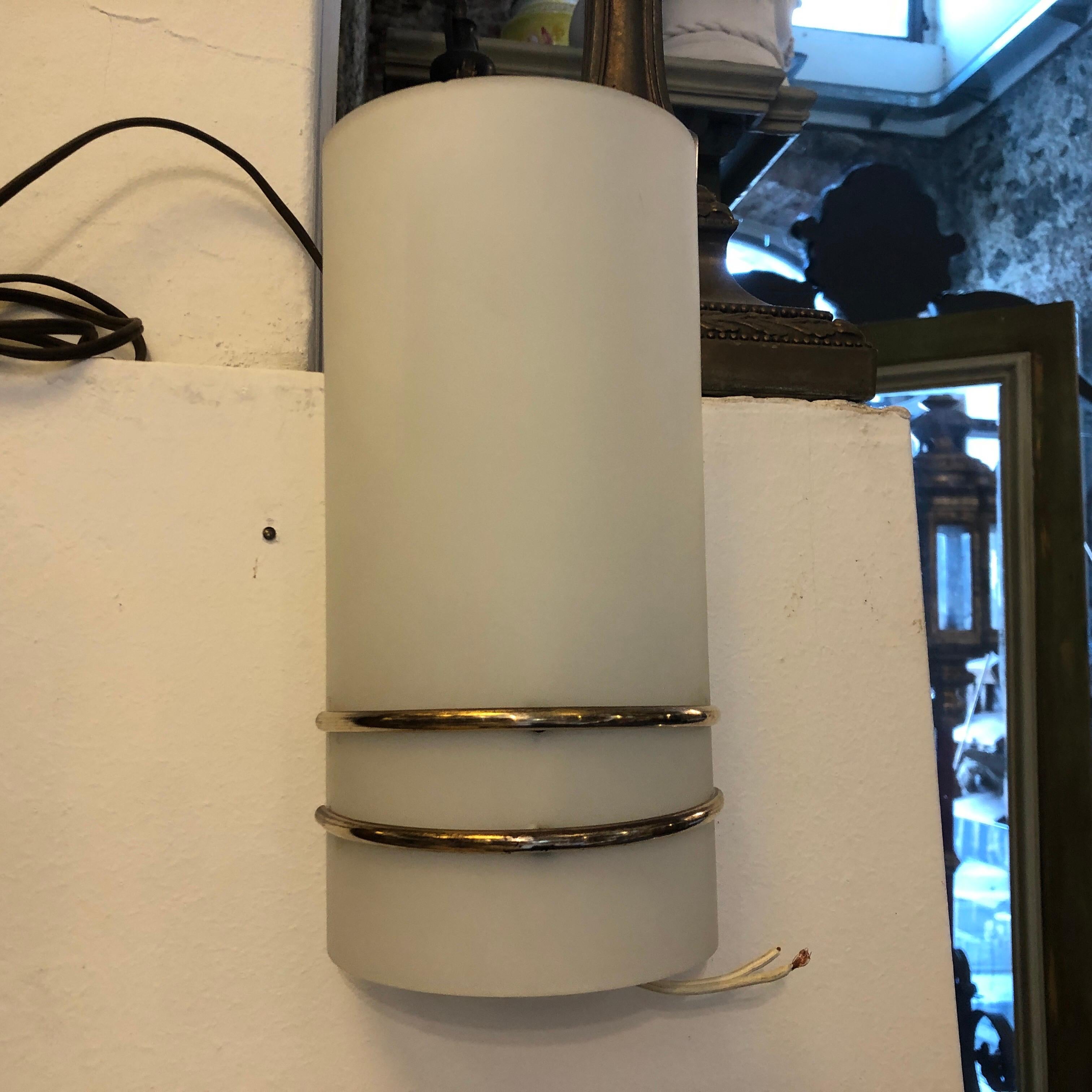 Set of Two Mid-Century Modern Brass and Glass Italian Wall Sconces, circa 1960 In Good Condition In Aci Castello, IT