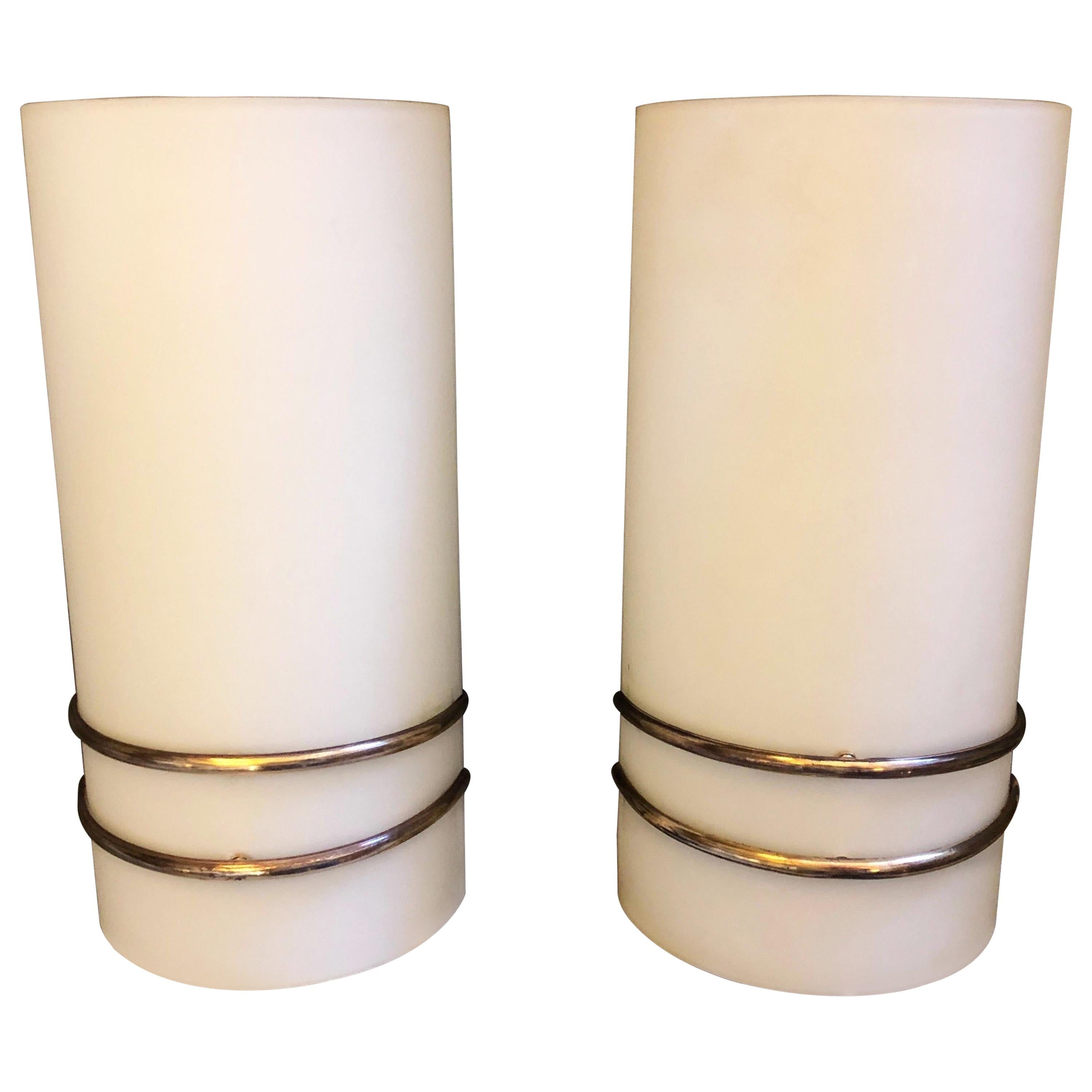 Set of Two Mid-Century Modern Brass and Glass Italian Wall Sconces, circa 1960